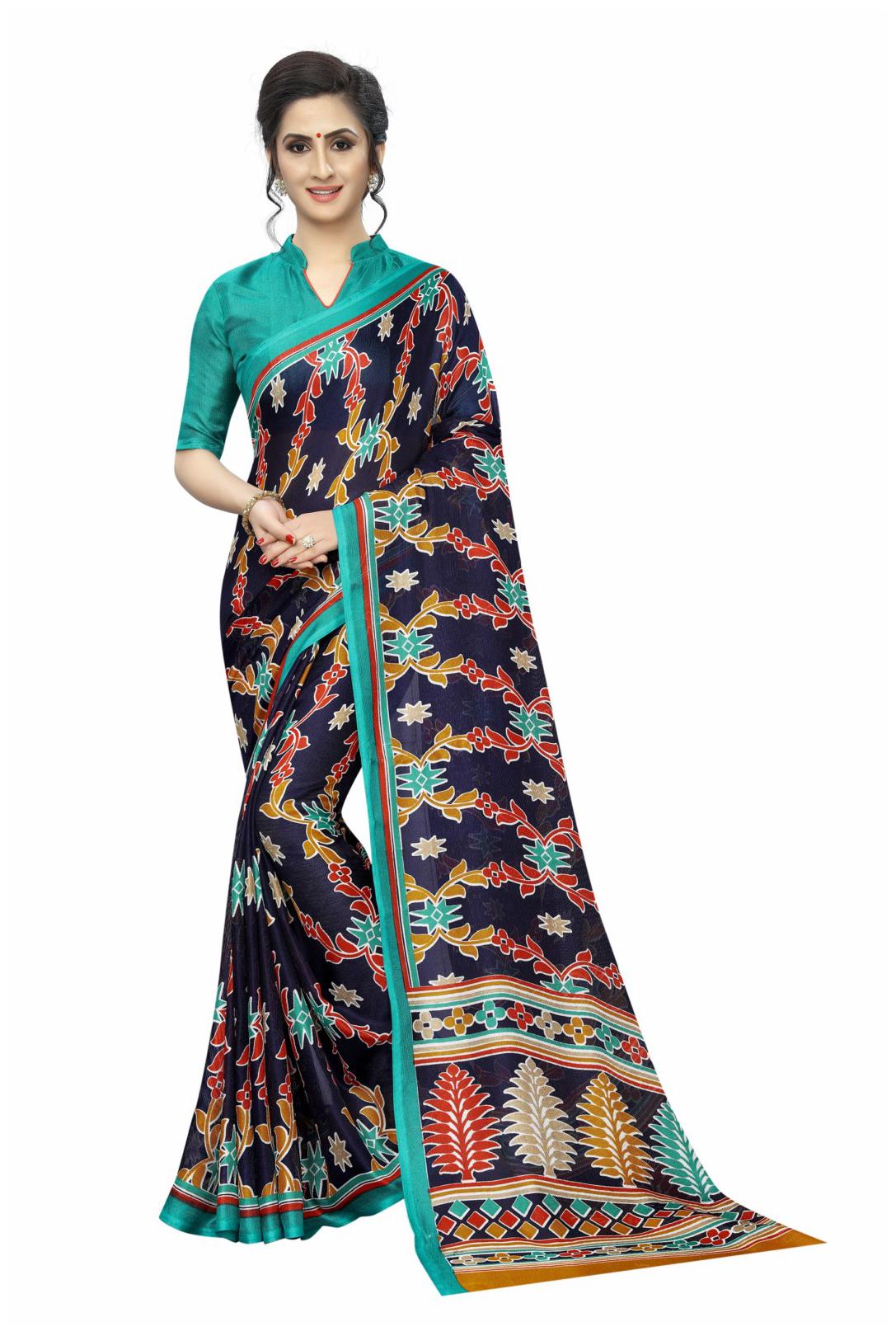 

Vedant Vastram Cotton Printed Blue Designer Saree For Women