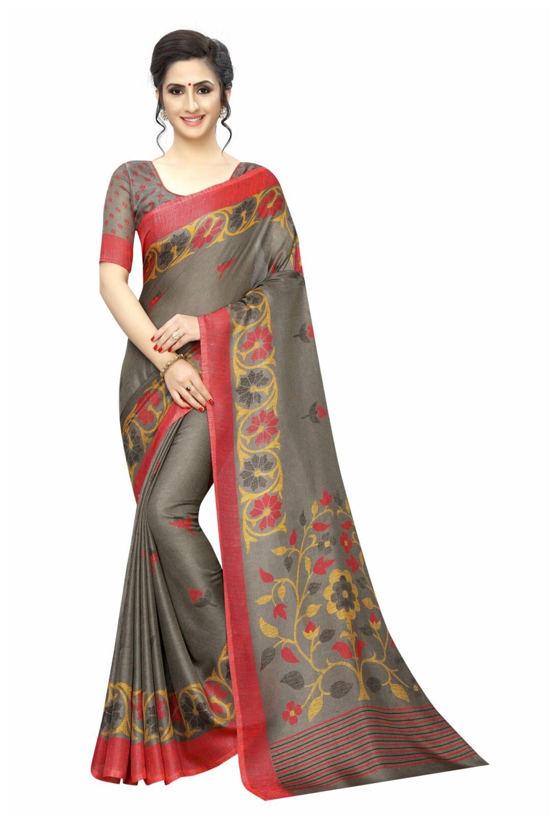 

Vedant Vastram Cotton Floral Grey Designer Saree For Women