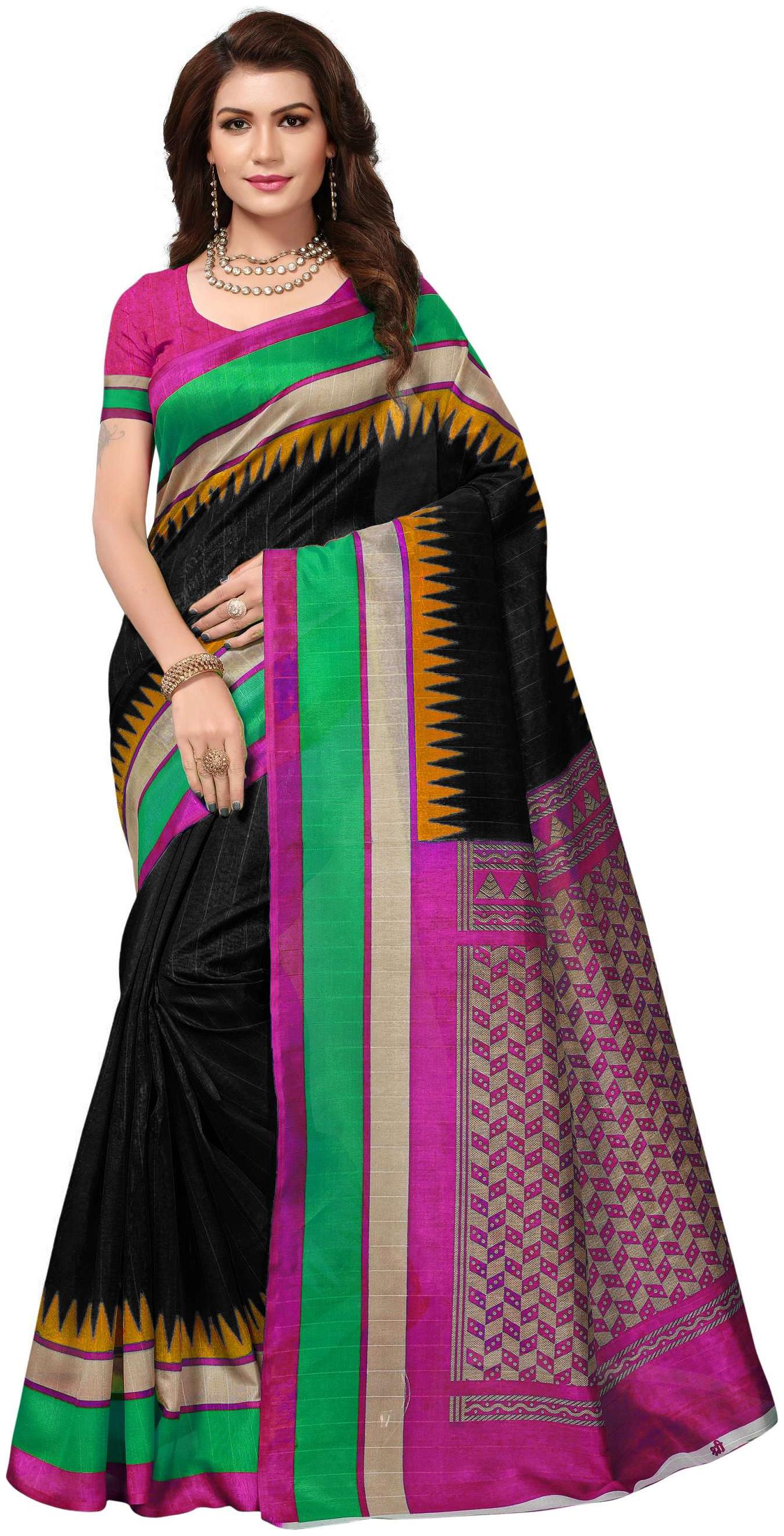 

Vedant Vastram Women s Bhagalpuri Silk Printed Saree With Blouse Piece (Black Colour)