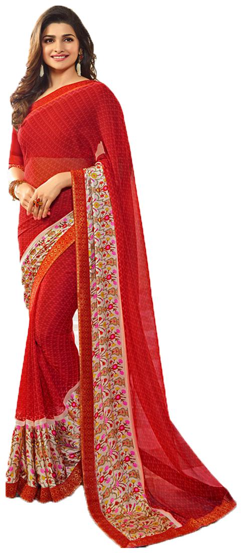 

Vedant Vastram Women s Silk Printed Lace Work Saree With Blouse Piece (Red Colour)