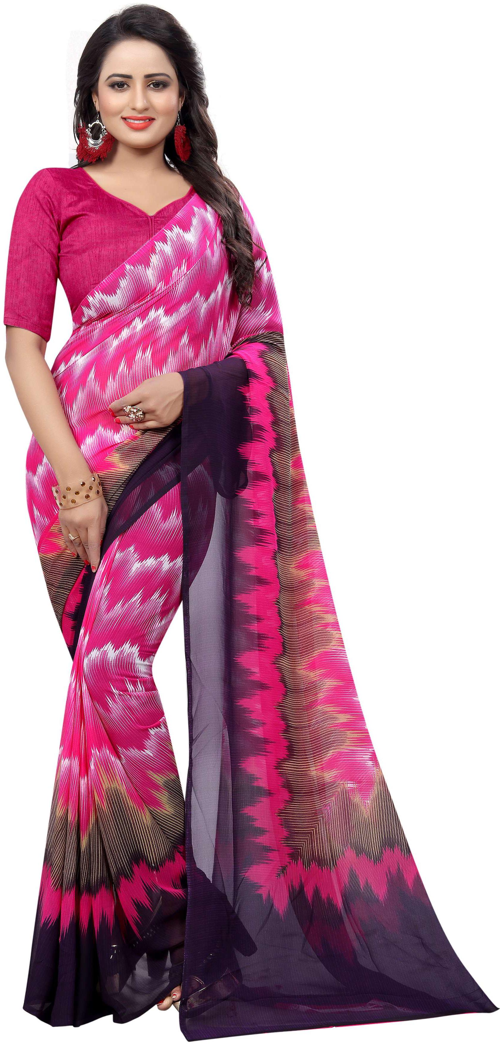 

Vedant Vastram Women s Georgette Printed Saree With Blouse Piece (Pink Colour)