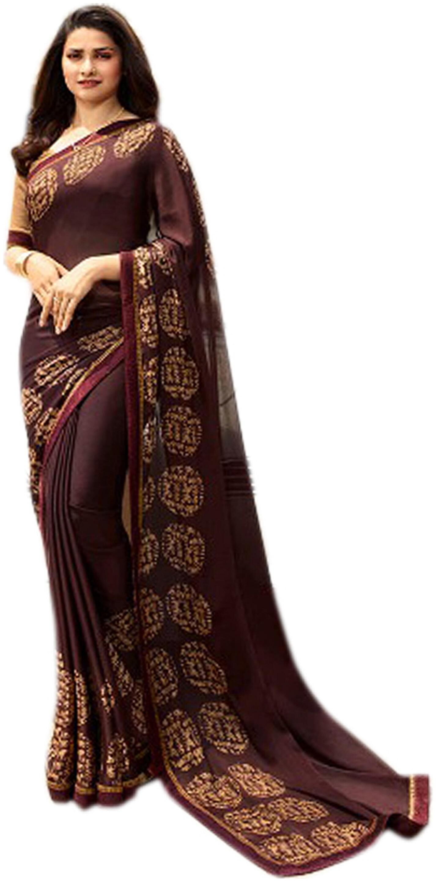 

Vedant Vastram Silk Printed Brown Designer Saree For Women