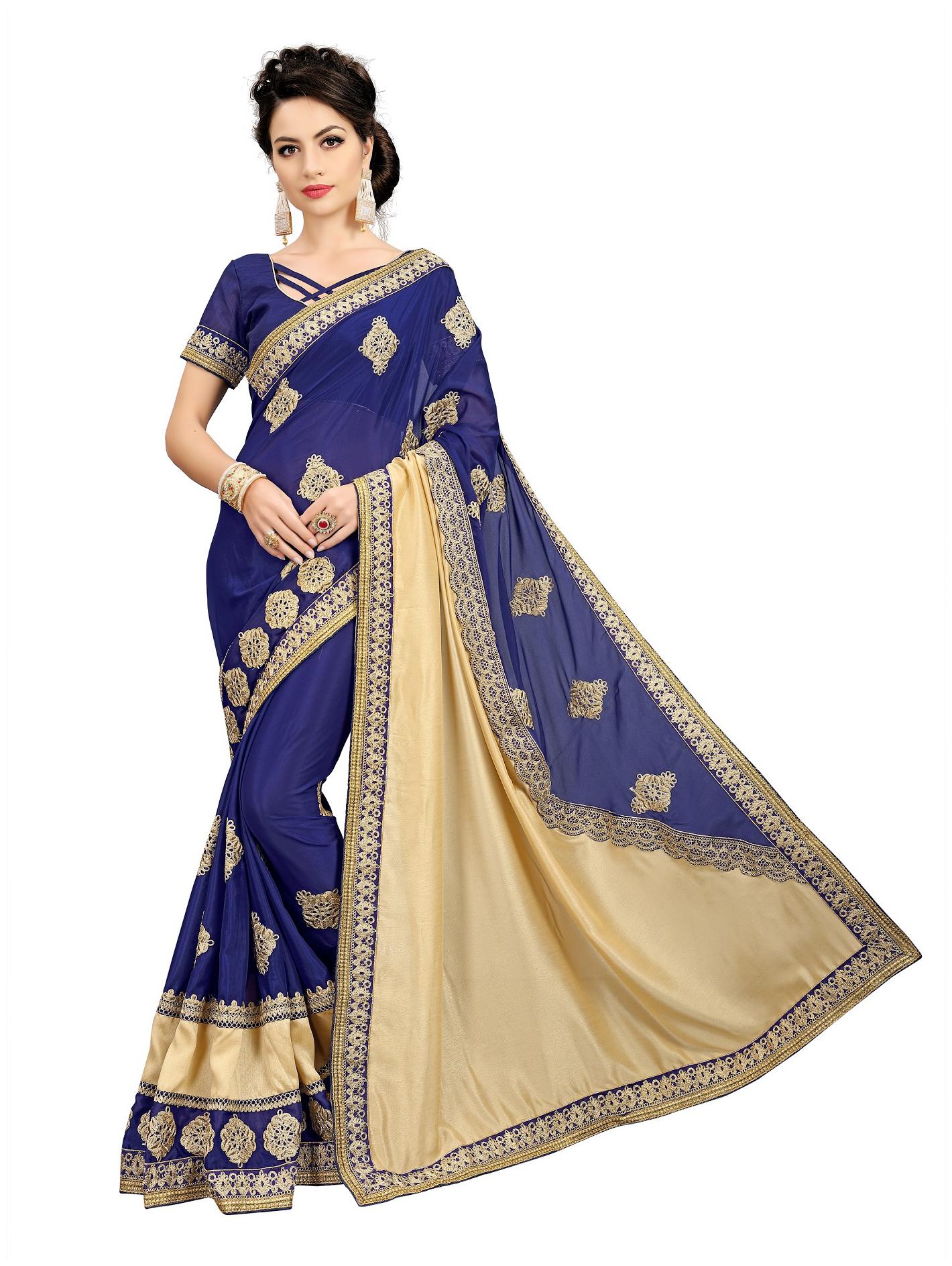 

Vedant Vastram Georgette Embroidered Blue Half Half Saree For Women
