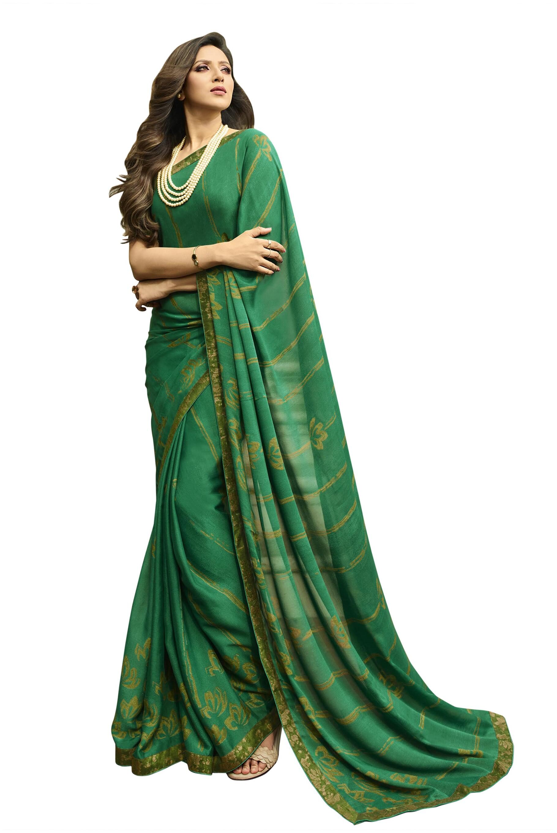 

Vedant Vastram Silk Printed Green Designer Saree For Women