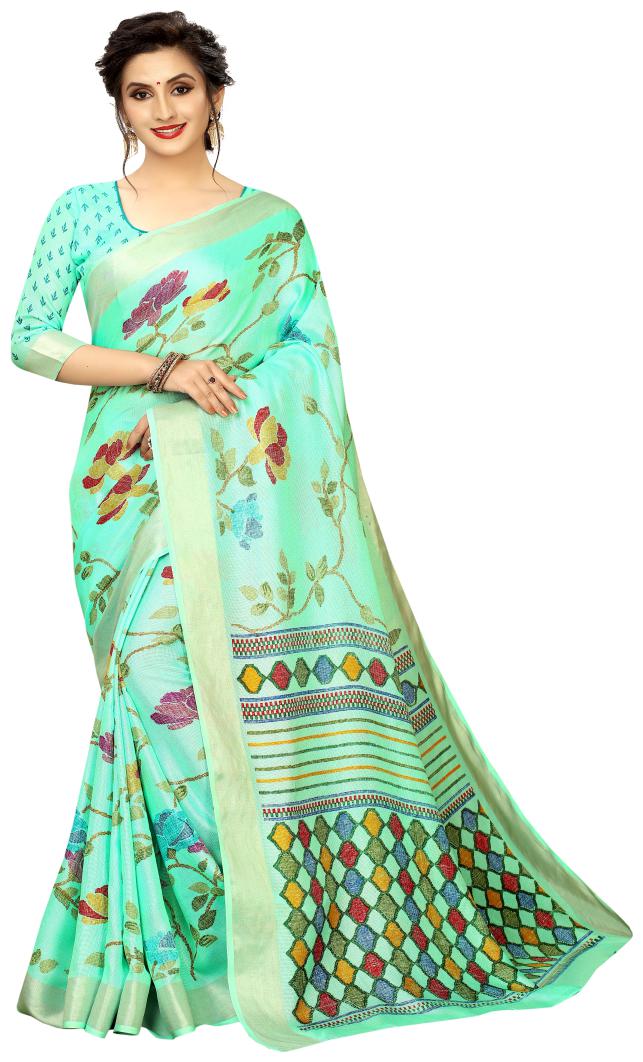 

Vedant Vastram Linen Floral Turquoise Designer Saree For Women