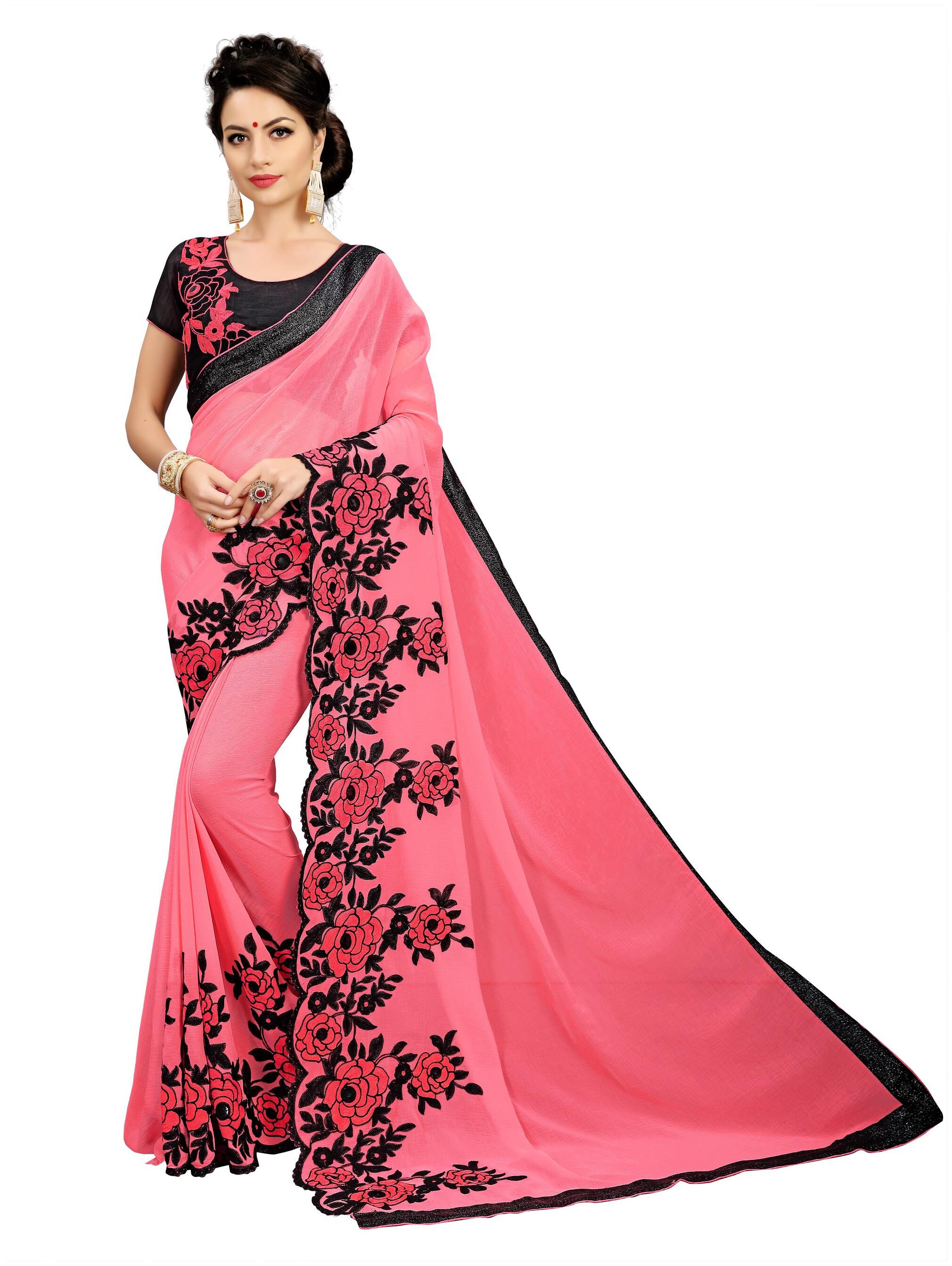 

Vedant Vastram Georgette Embroidered Pink Designer Saree For Women