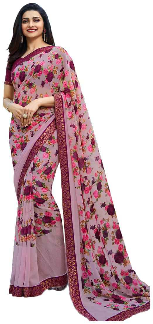 

Vedant Vastram Georgette Floral Pink Designer Saree For Women