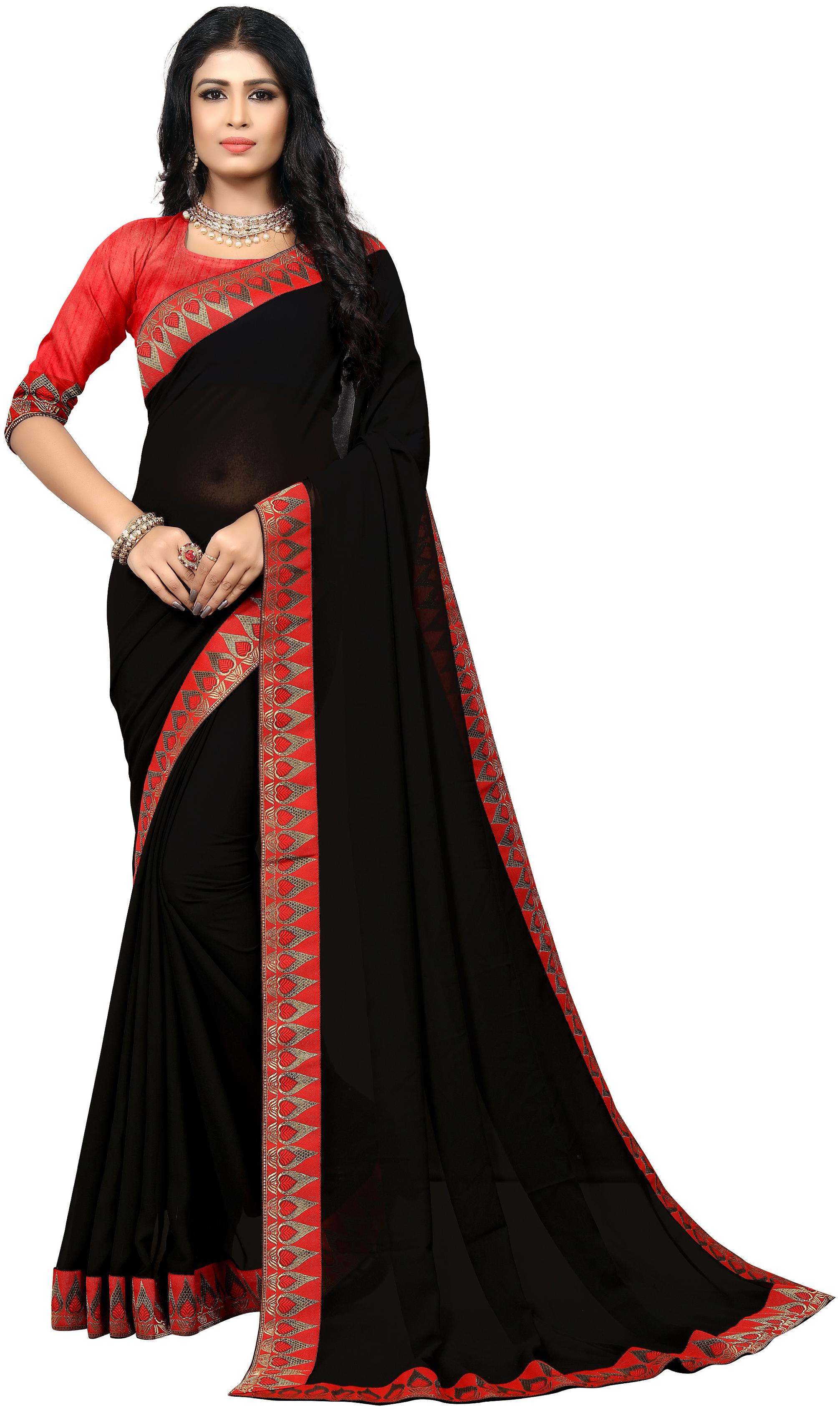

Vedant Vastram Georgette Solid Black Designer Saree For Women