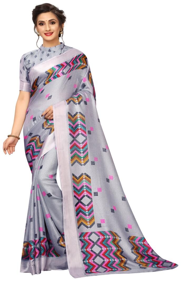

Vedant Vastram Women s Linen Silver Border Printed With Blouse Piece (Grey Colour)