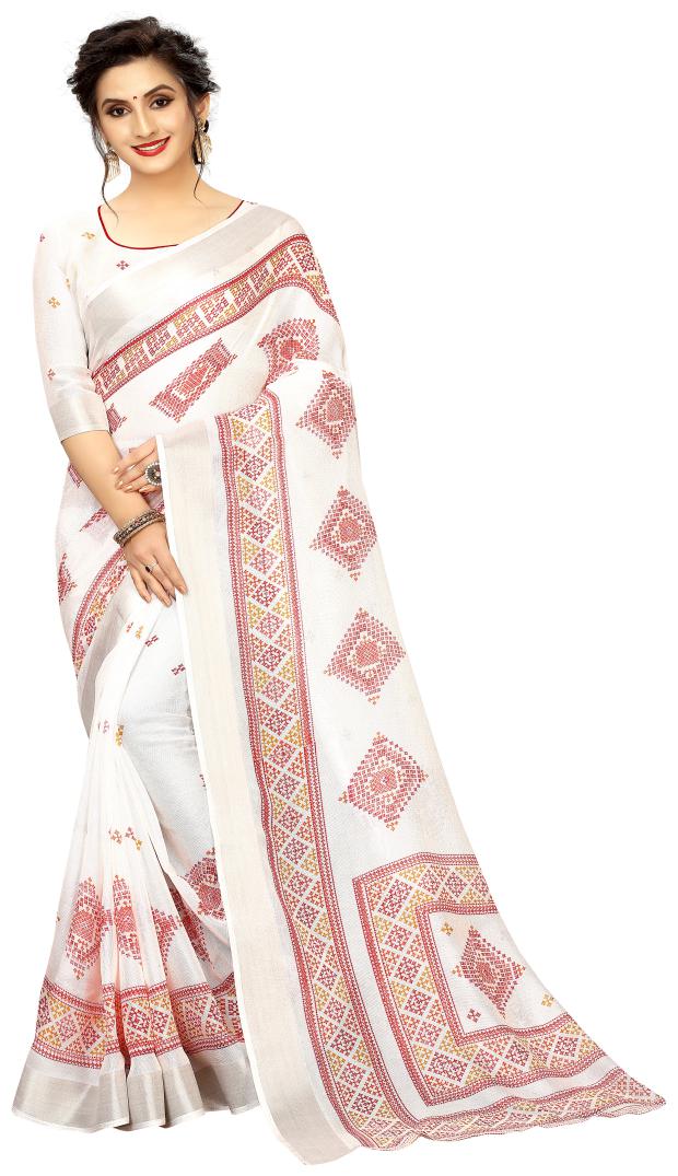 

Vedant Vastram Linen Printed White Designer Saree For Women