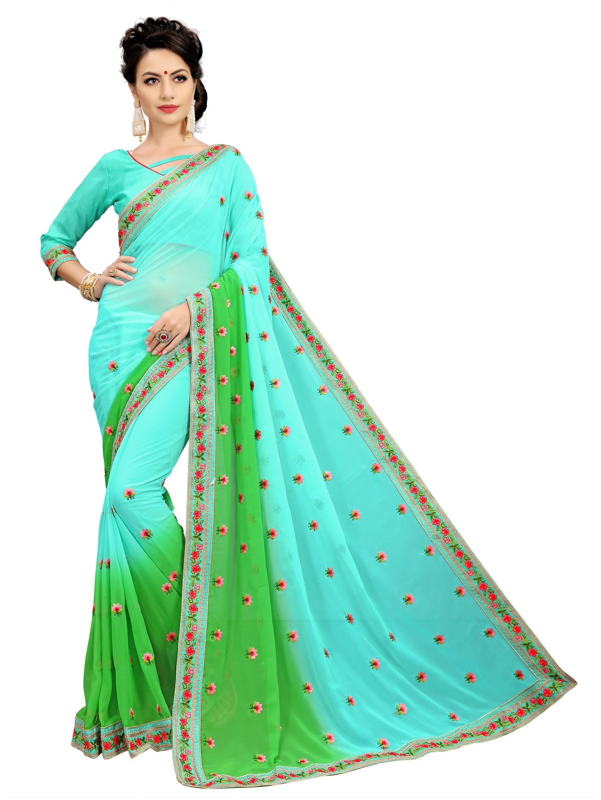 

Vedant Vastram Georgette Embroidered Turquoise Designer Saree For Women
