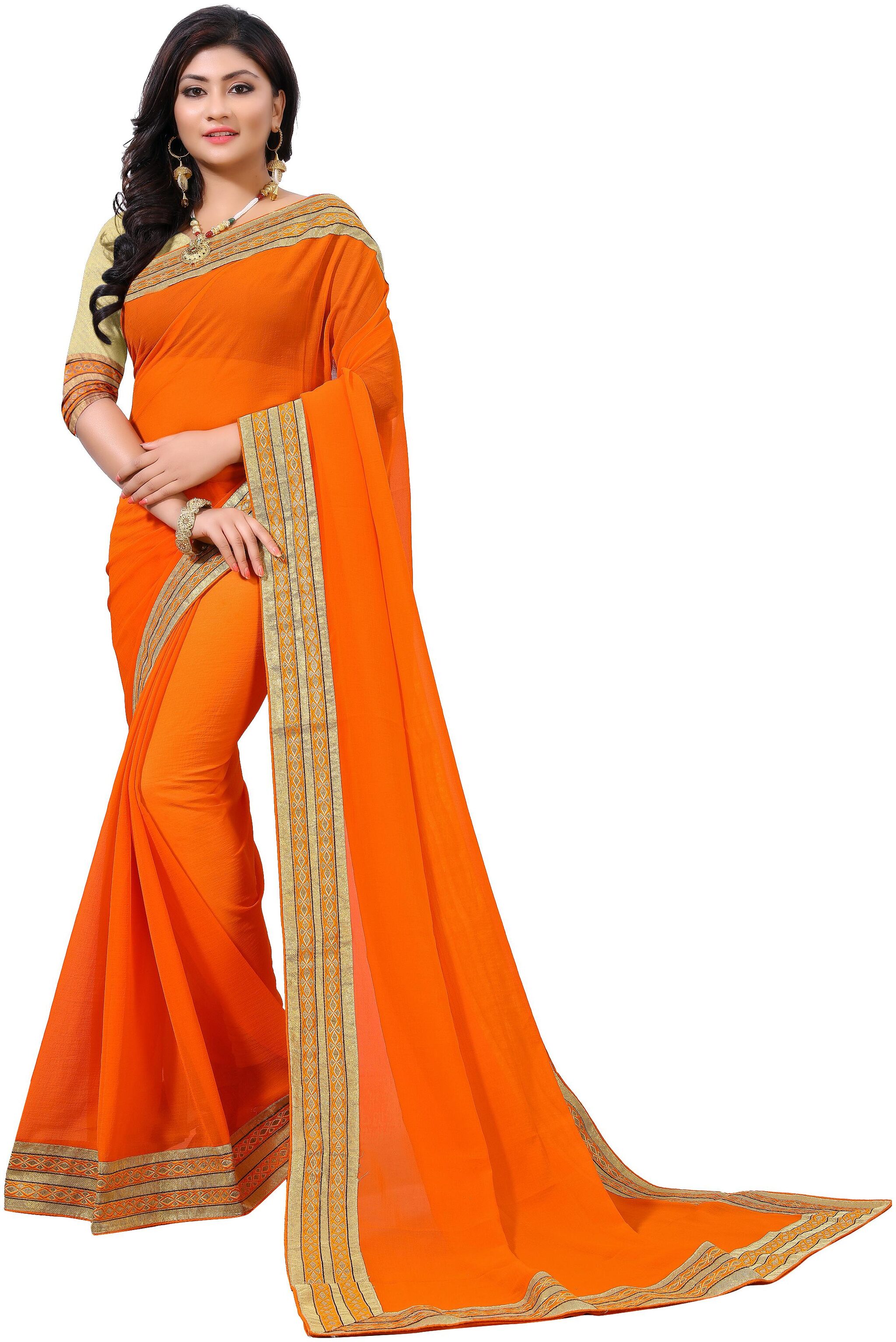 

Vedant Vastram Georgette Solid Orange Designer Saree For Women