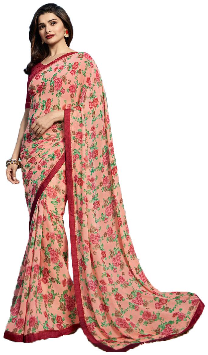 

Vedant Vastram Georgette Floral Peach Designer Saree For Women