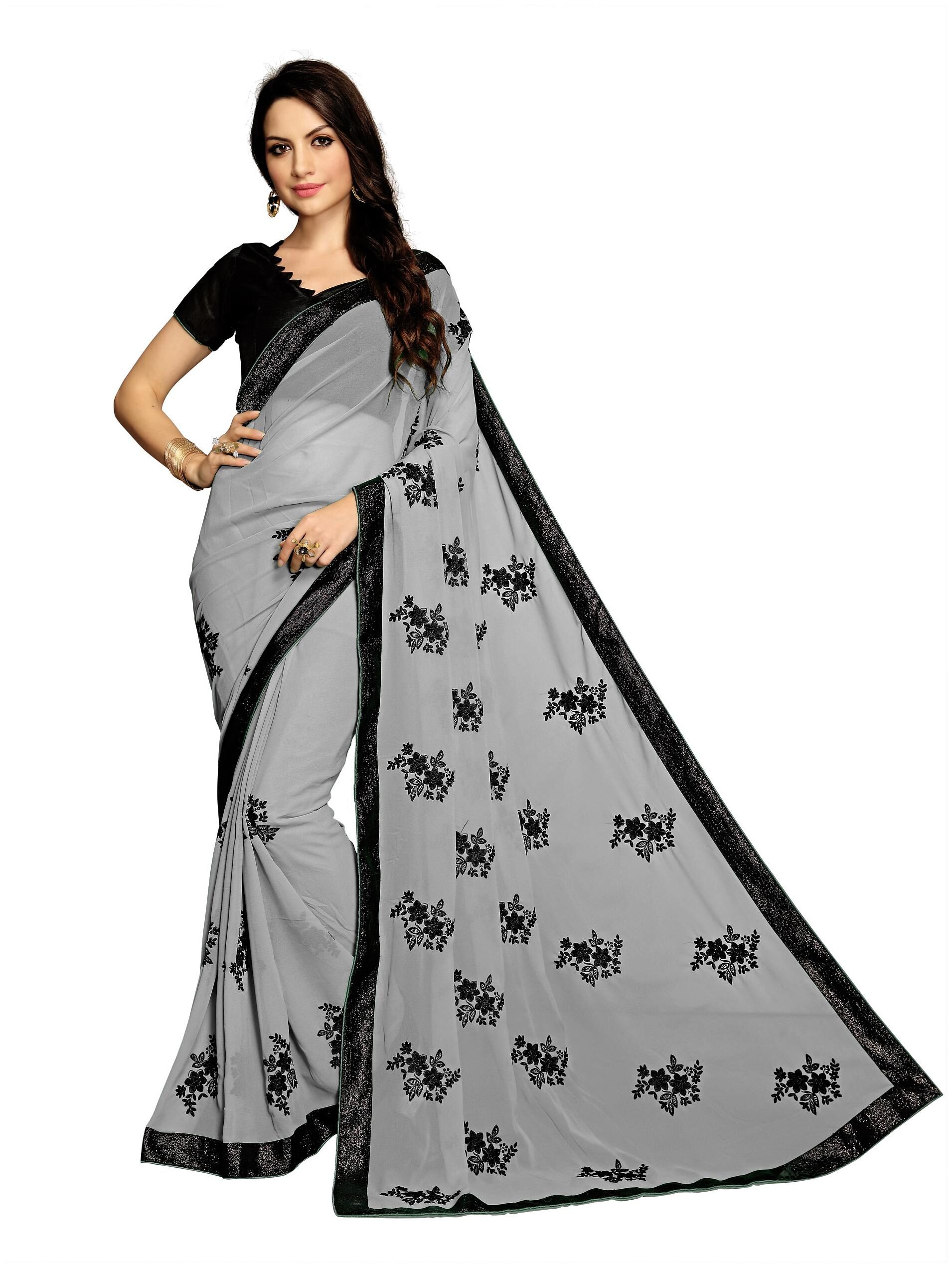 

Vedant Vastram Georgette Embroidered Grey Designer Saree For Women