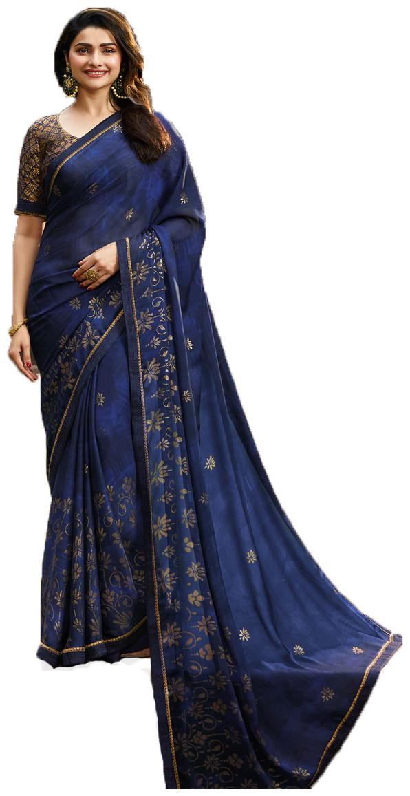 

Vedant Vastram Women s Silk Printed Lace Work Saree With Jaquard blouse piece (Royal blue Colour)