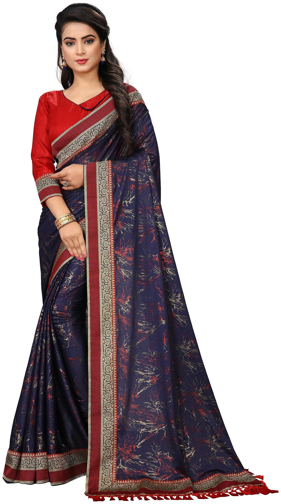 

Vedant Vastram Artificial Silk Printed Navy Blue Designer Saree For Women