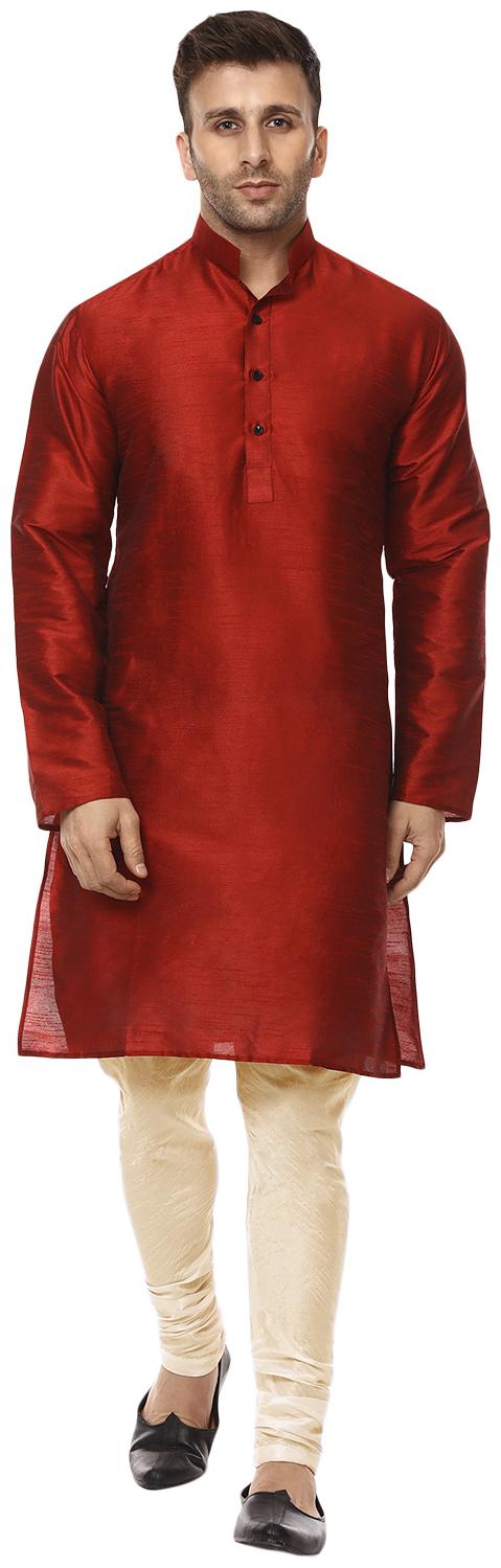 

Veera Paridhaan Plain Red and Beige Chinese Collar Men Kurta- Payjama Set