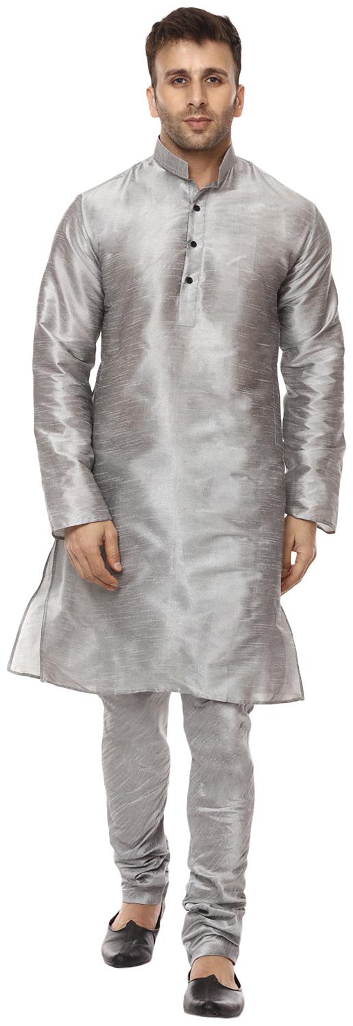 

Veera Paridhaan Plain Grey Chinese Collar Men Kurta- Payjama Set