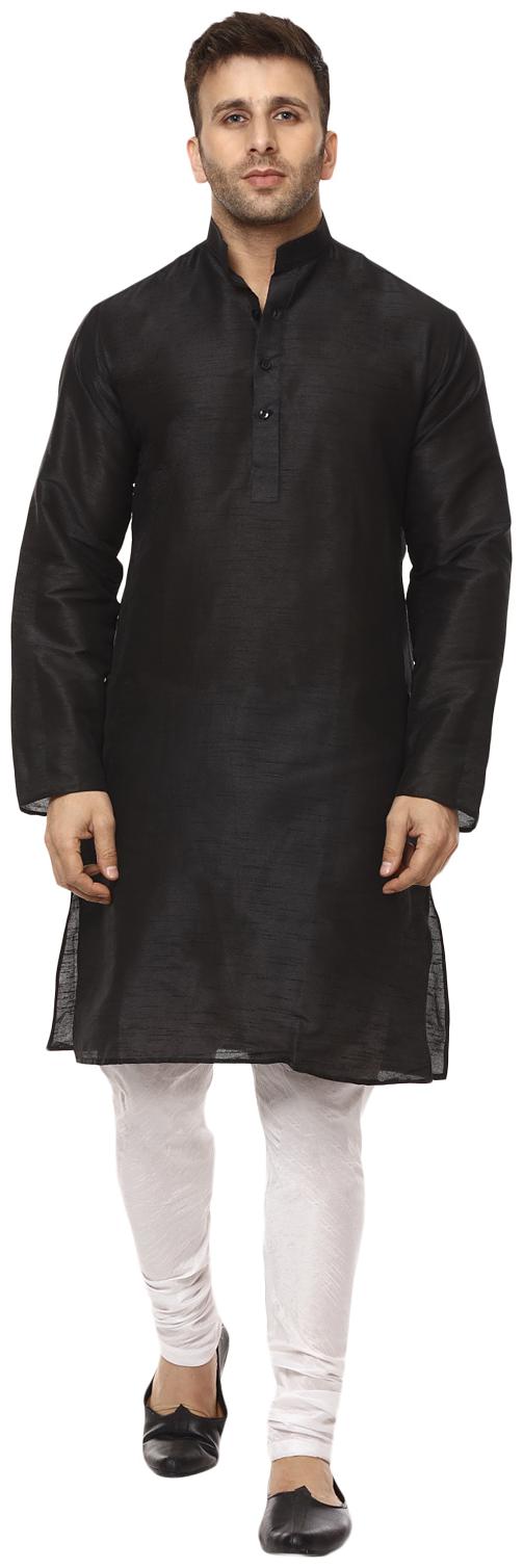 

Veera Paridhaan Plain Black and White Chinese Collar Men Kurta- Payjama Set