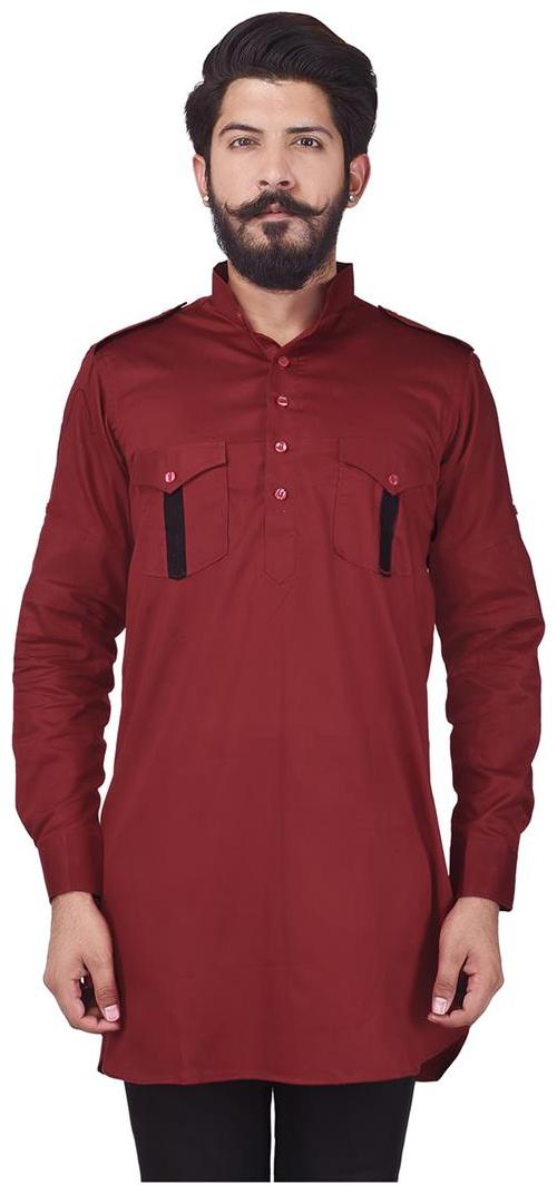 

Veera Paridhaan Men s Party Wear Cotton Red Solid Pattern Kurta