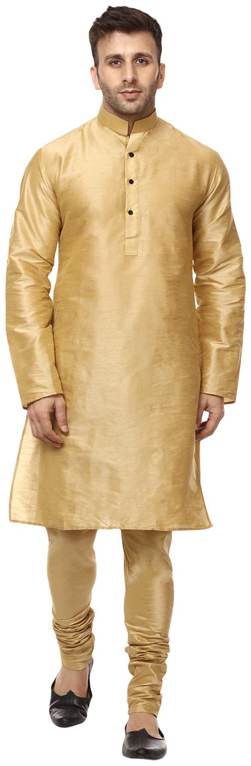 

Veera Paridhaan Plain Golden Chinese Collar Men Kurta- Payjama Set