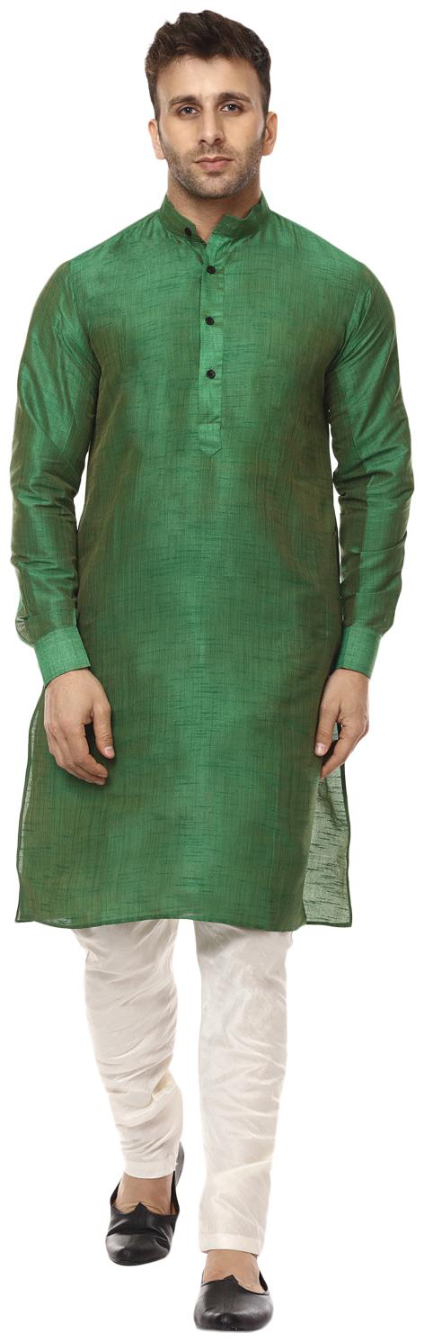 

Veera Paridhaan Plain Green and White Chinese Collar Men Kurta- Payjama Set
