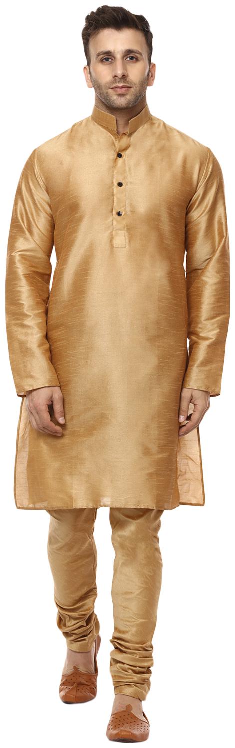 

Veera Paridhaan Plain Golden Chinese Collar Men Kurta- Payjama Set