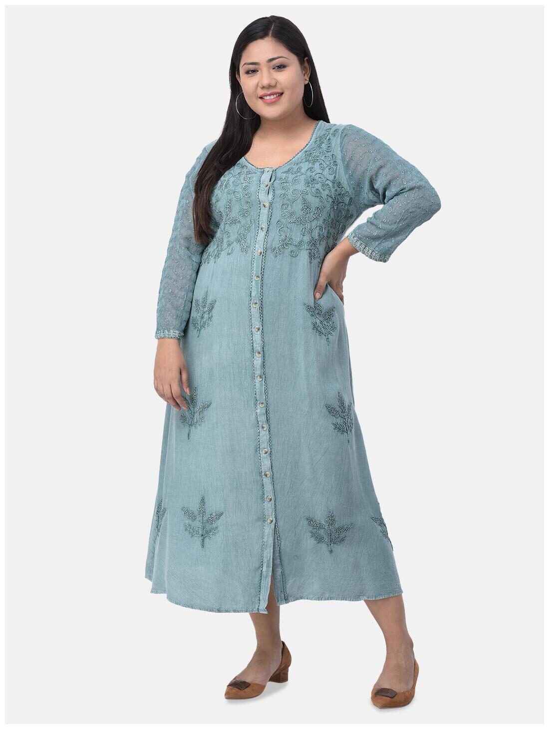 

VELDRESS Grey Embroidered Fit flare dress