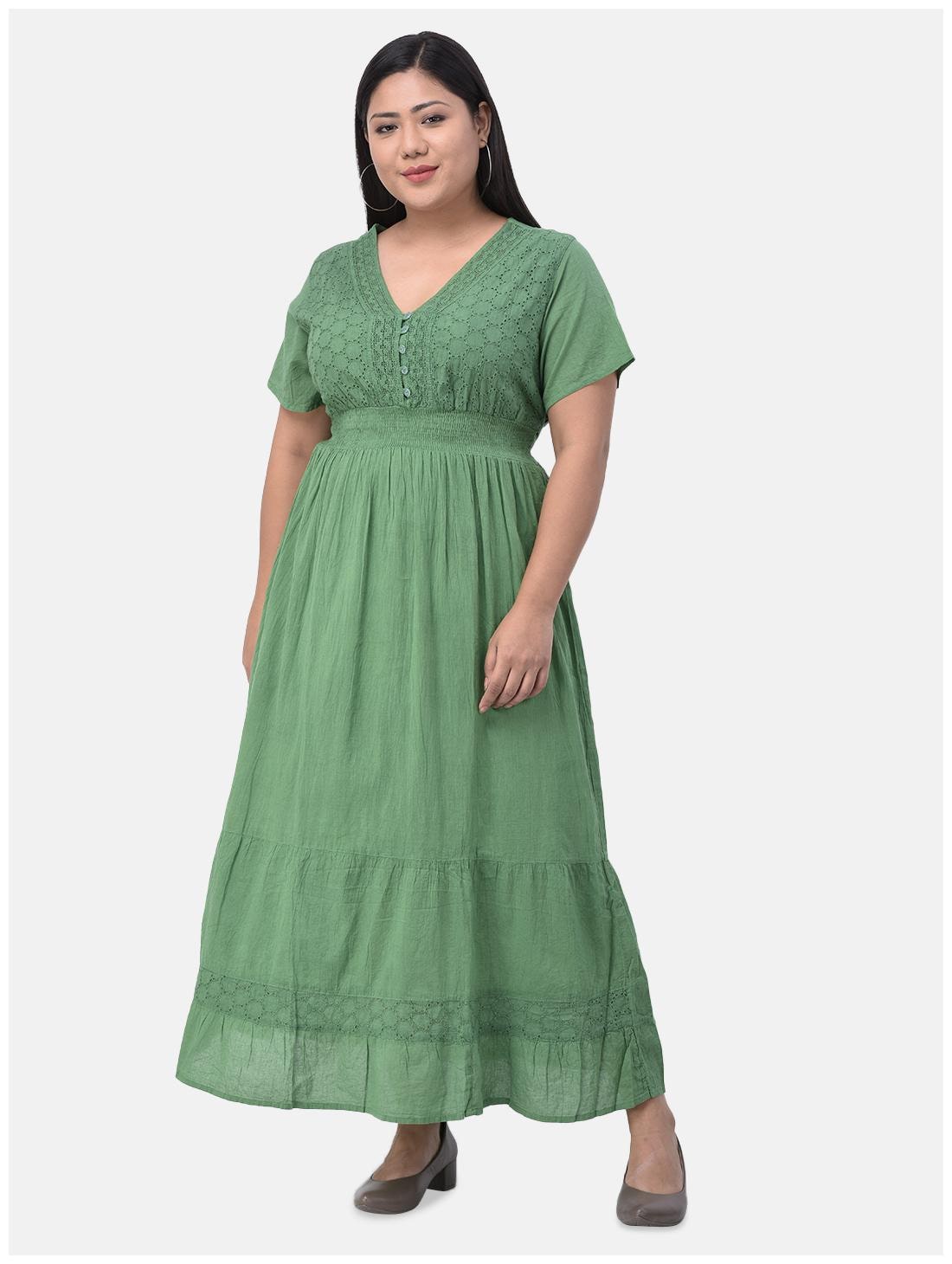 

VELDRESS Green Solid Fit flare dress