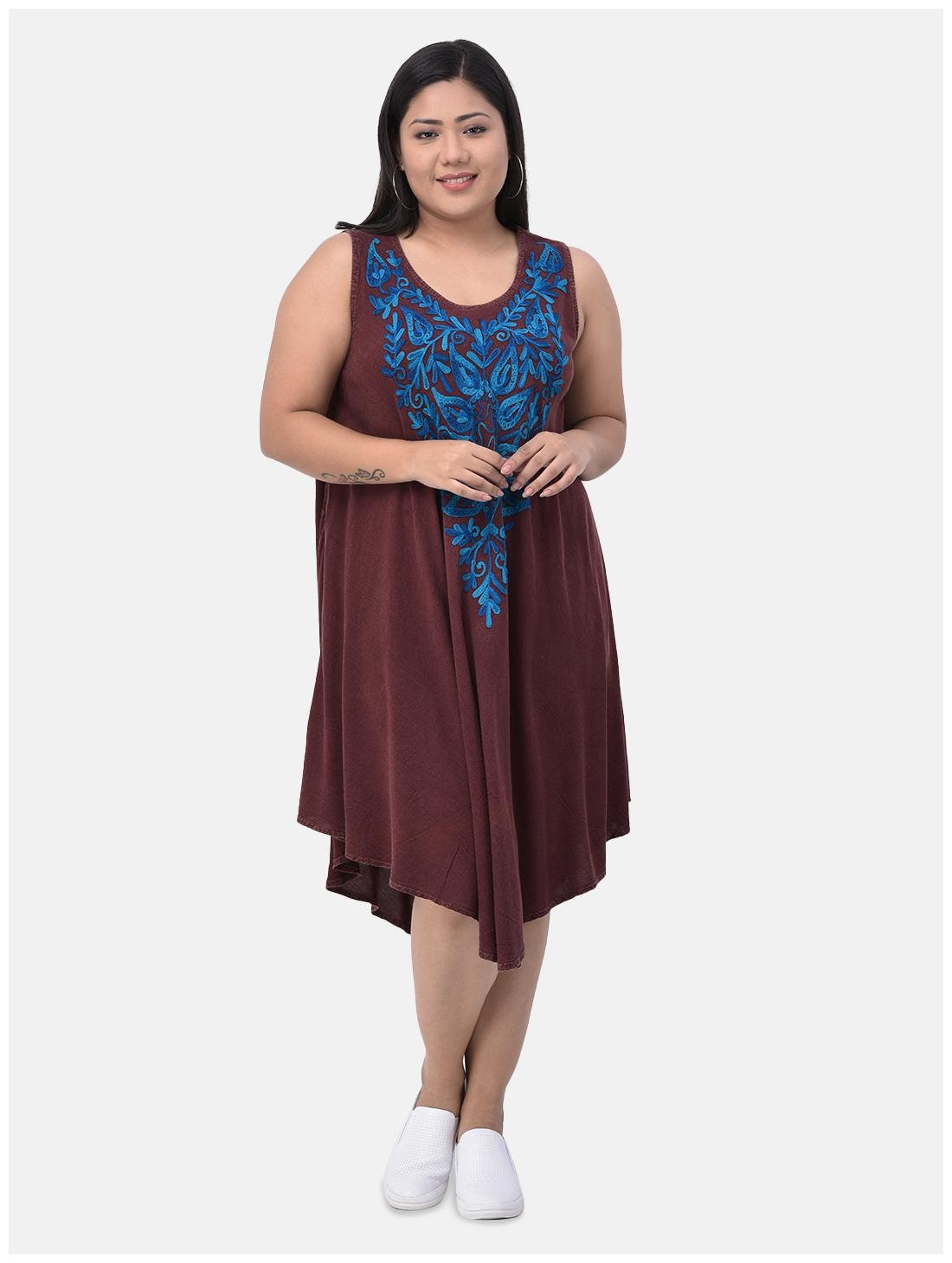 

Veldress Women Blended Embroidered Asymmetric Dress (Brown)