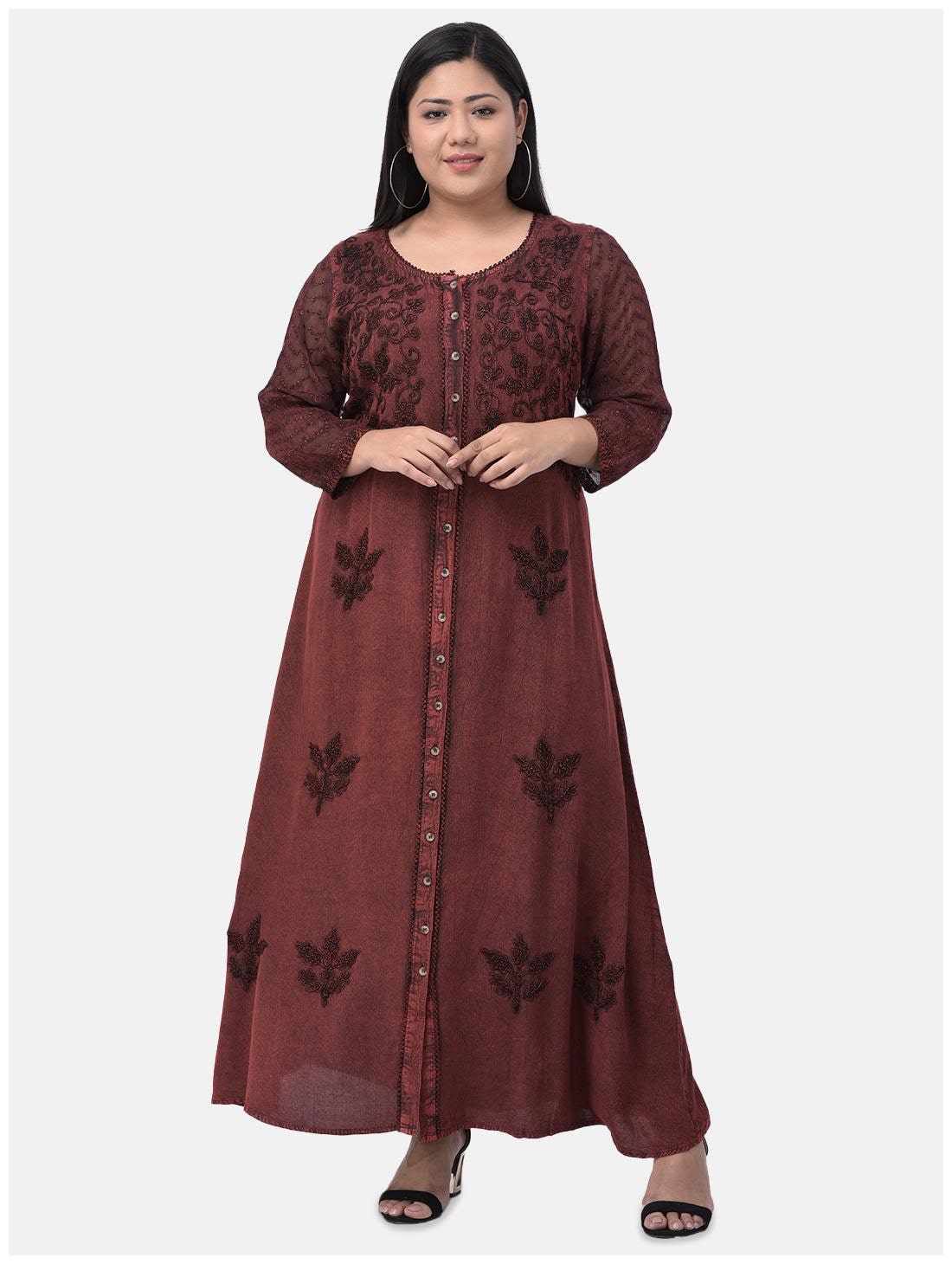 

VELDRESS Brown Embroidered Fit flare dress