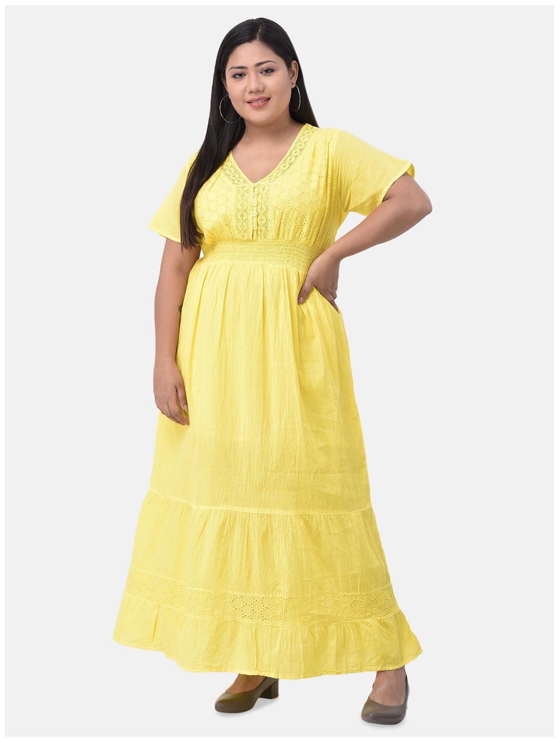 

VELDRESS Yellow Solid Fit flare dress