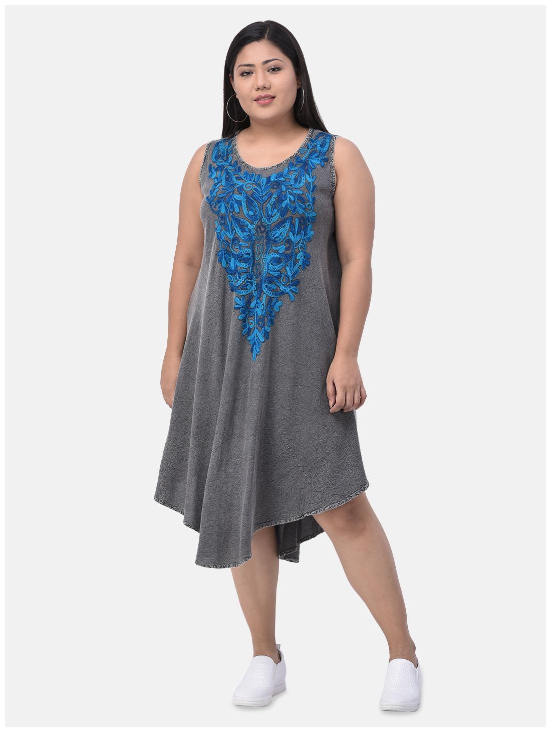 

Veldress Women Blended Embroidered Asymmetric Dress (Grey)