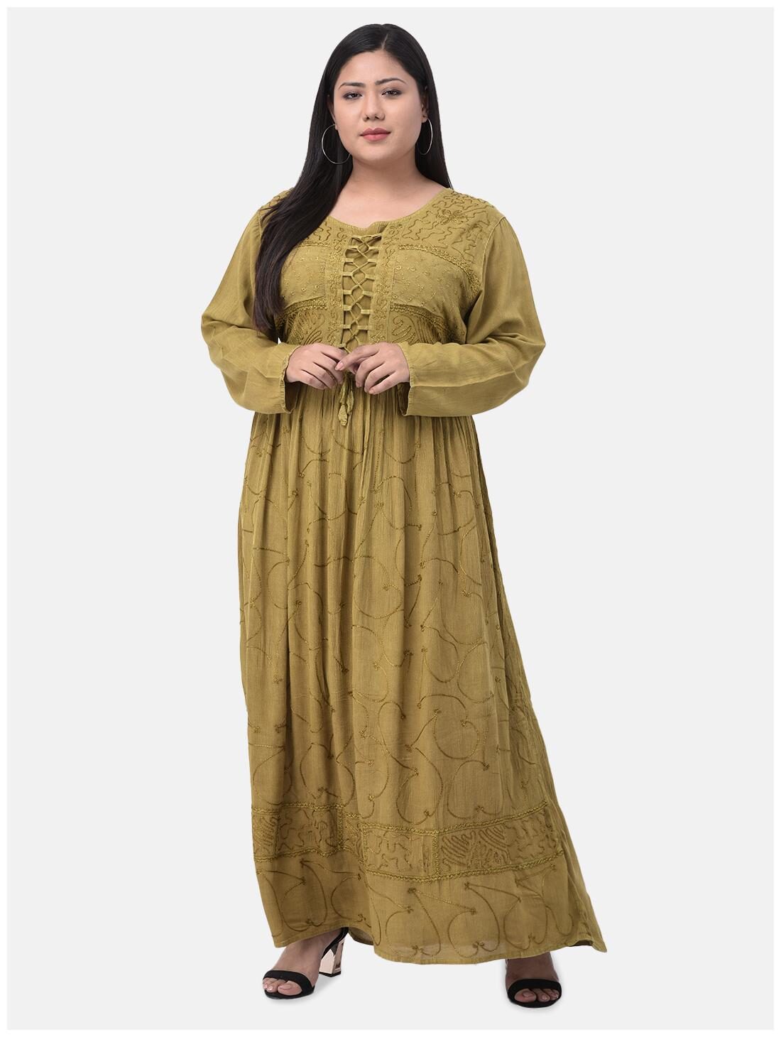 

VELDRESS Green Embroidered Fit flare dress