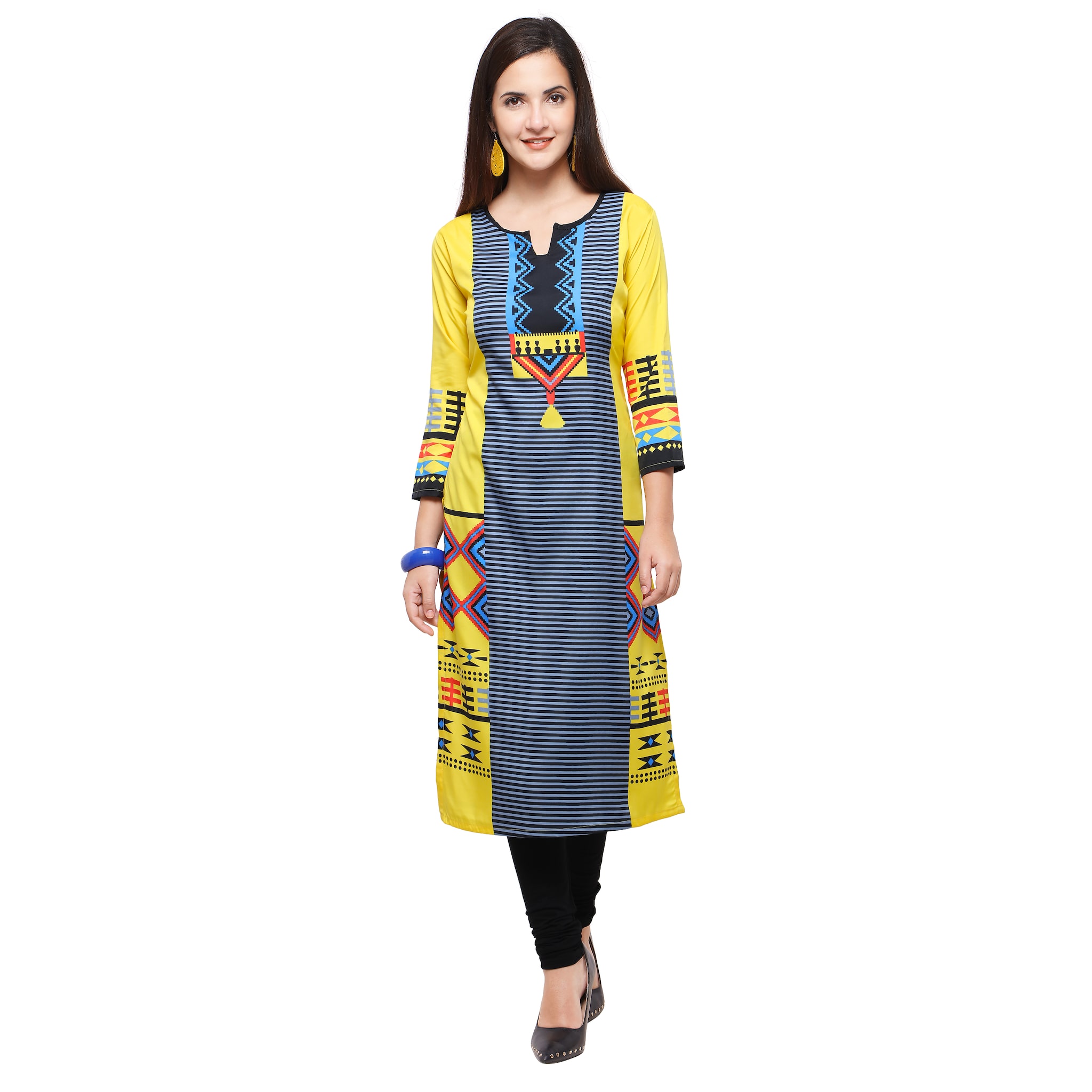 

Venika Creations Women Yellow Striped Straight Kurta