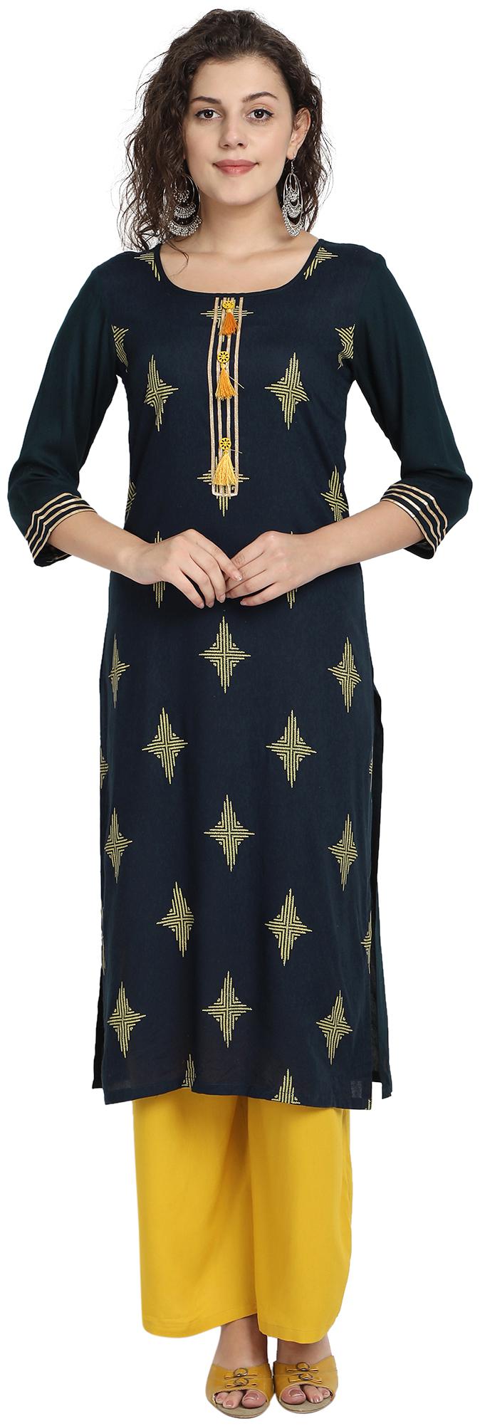 

Venika Creations Women Navy Blue Printed Straight Kurta