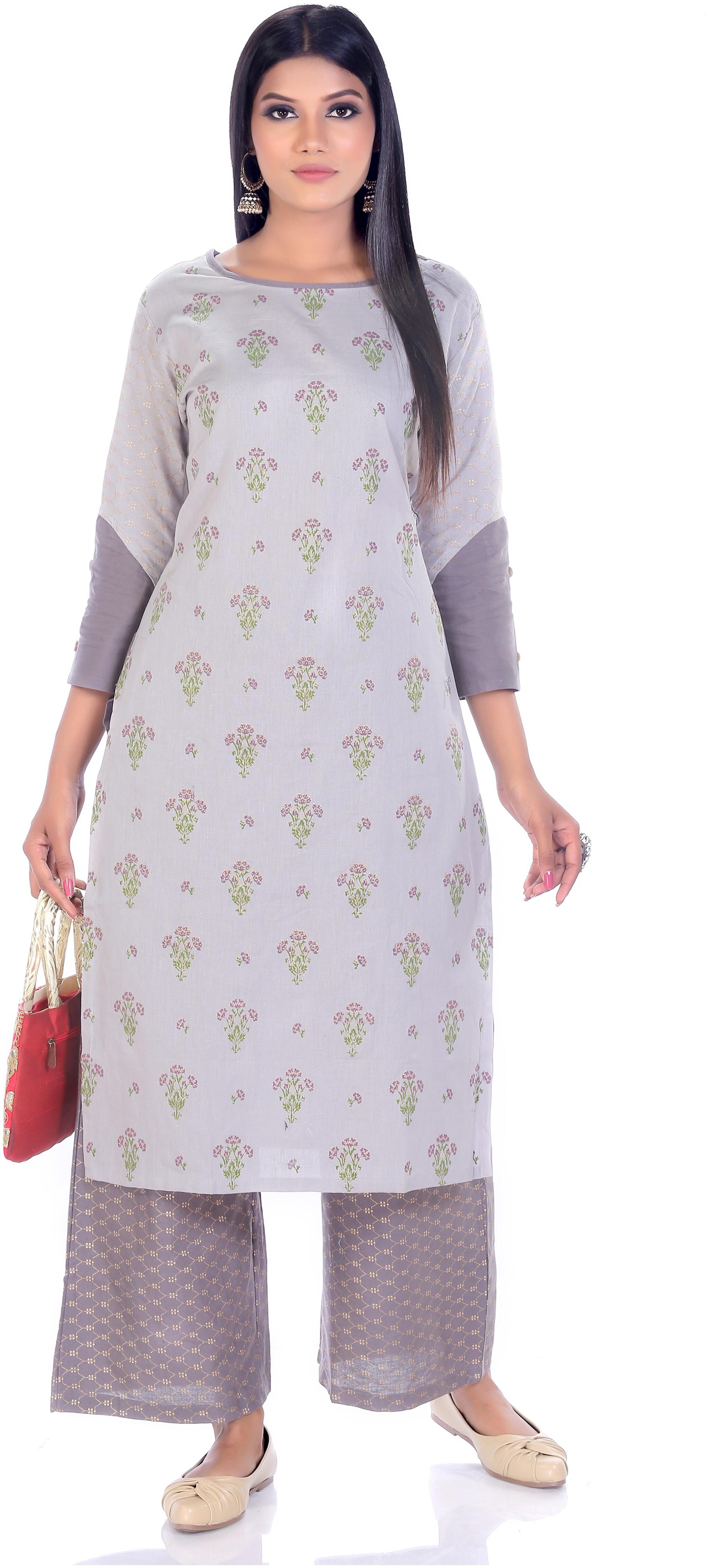 

Venika Creations Women Grey Printed Straight Kurta