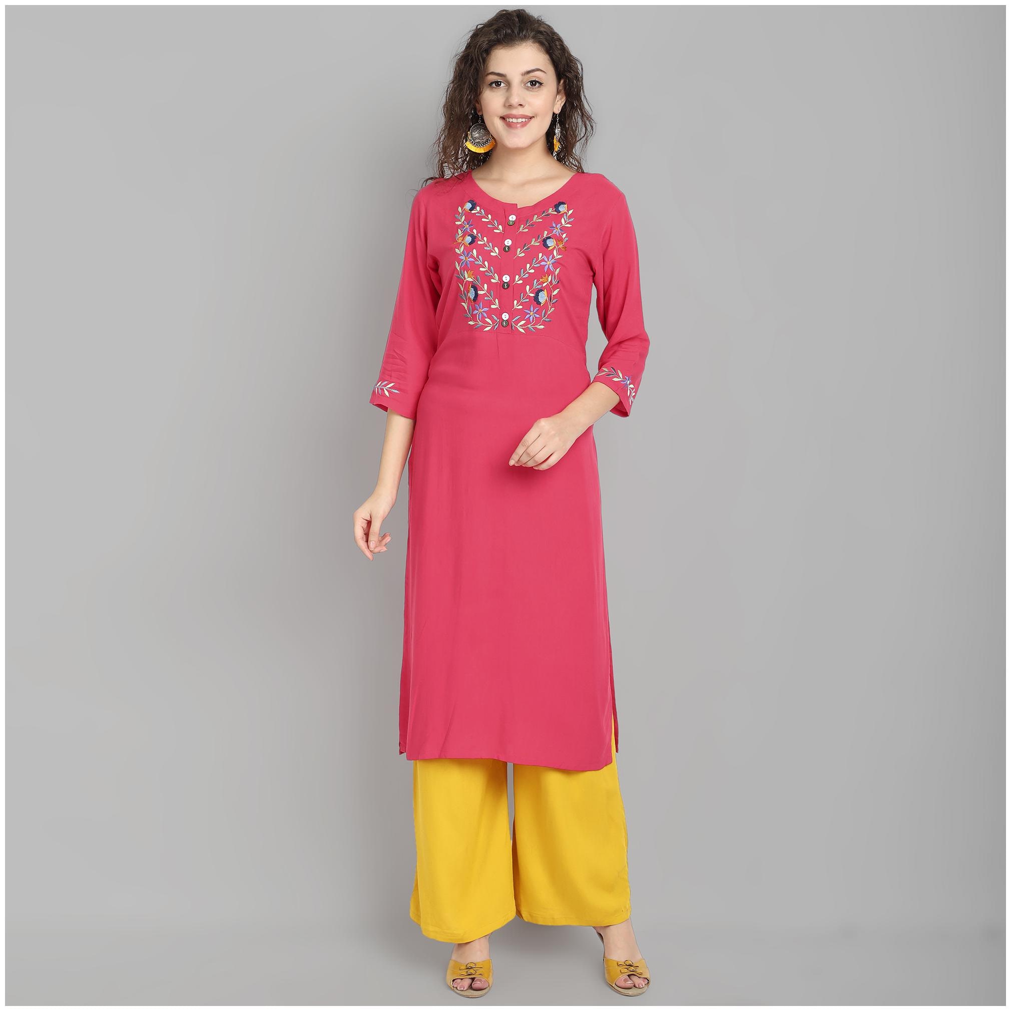 

Venika Creations Women Pink Embroidered Straight Kurta