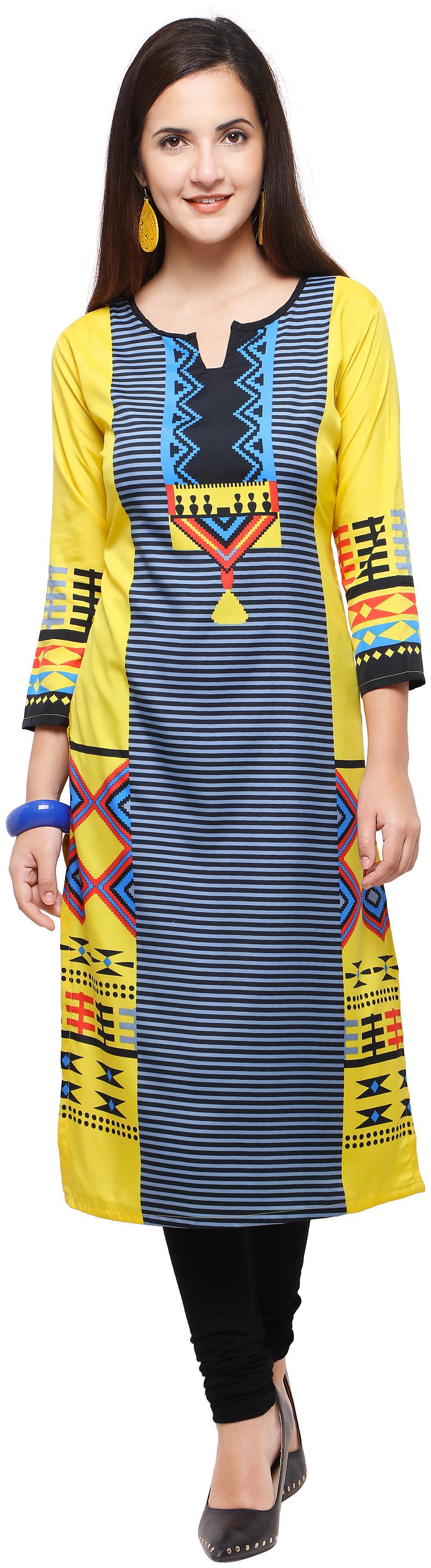 

Venika Creations Women Yellow Striped Straight Kurta