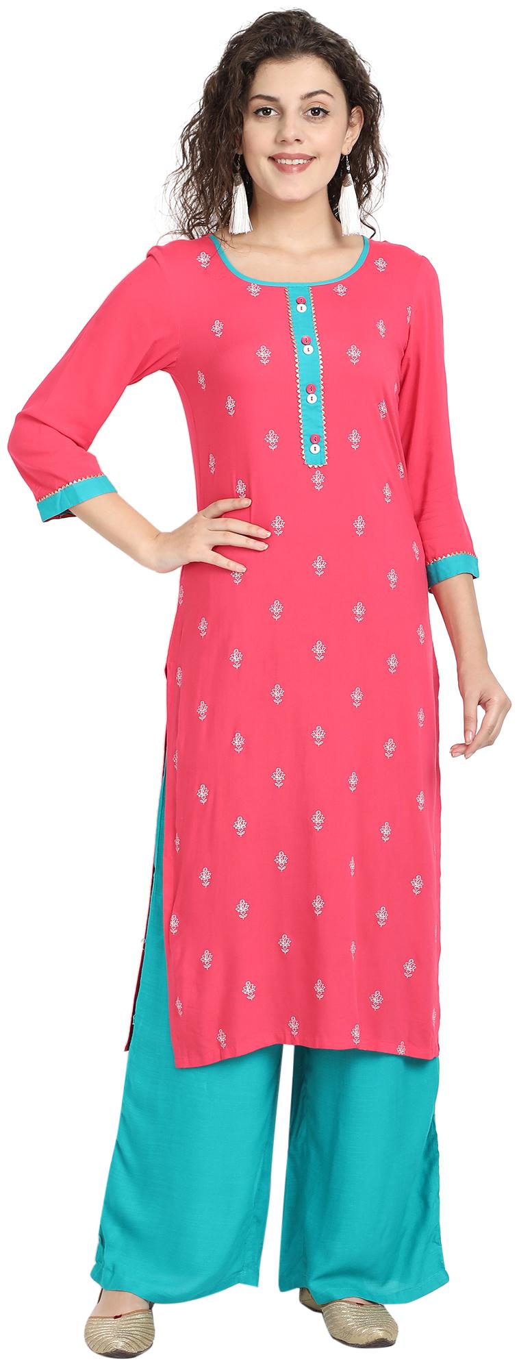 

Venika Creations Women Pink Floral Straight Kurta
