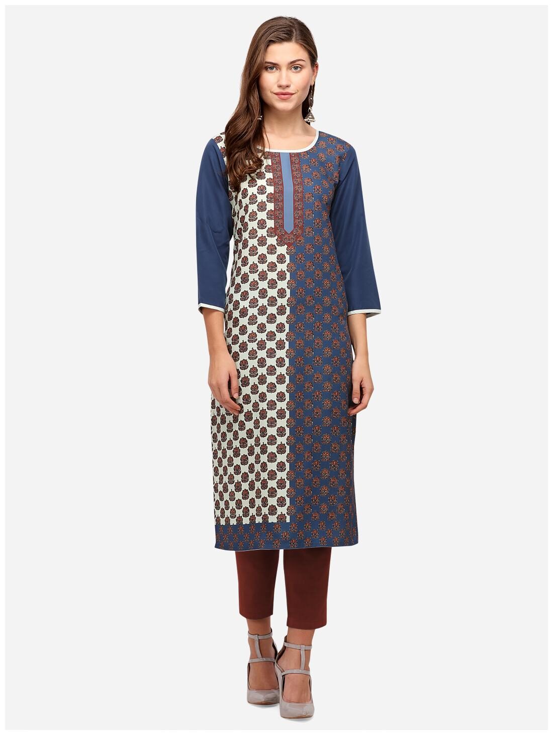 

Venika Creations Women Navy Blue Floral Straight Kurta