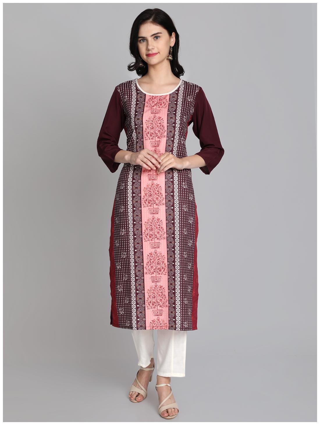 

Venika Creations Women Wine Floral Straight Kurta