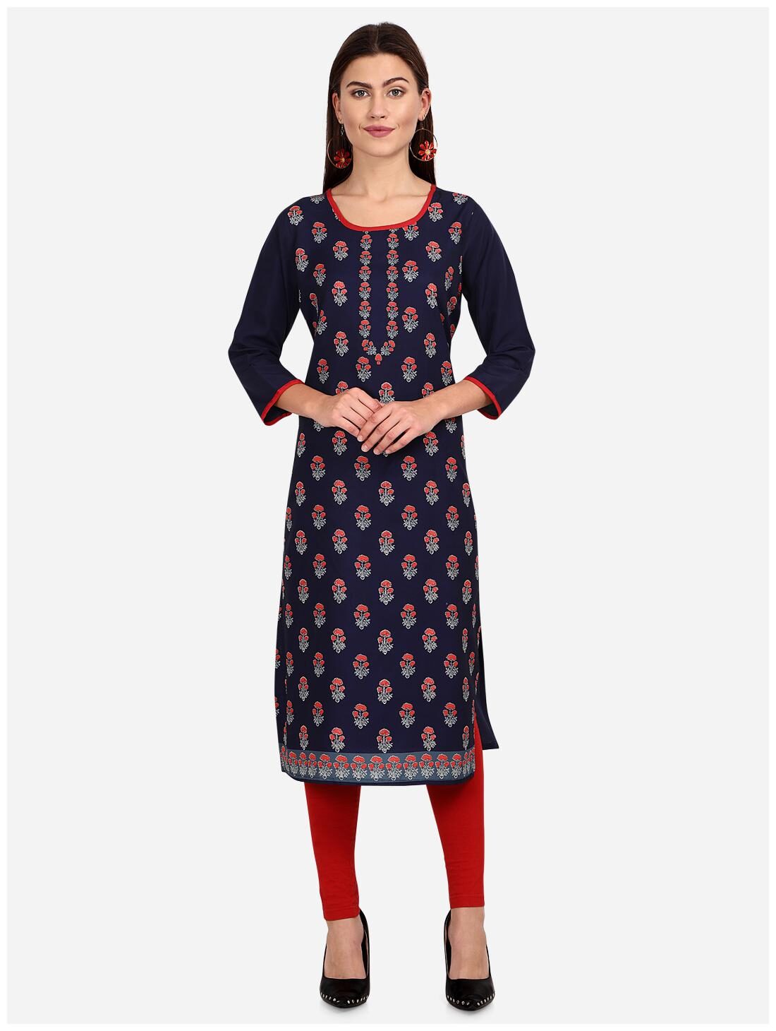 

Venika Creations Women Navy Blue Floral Straight Kurta