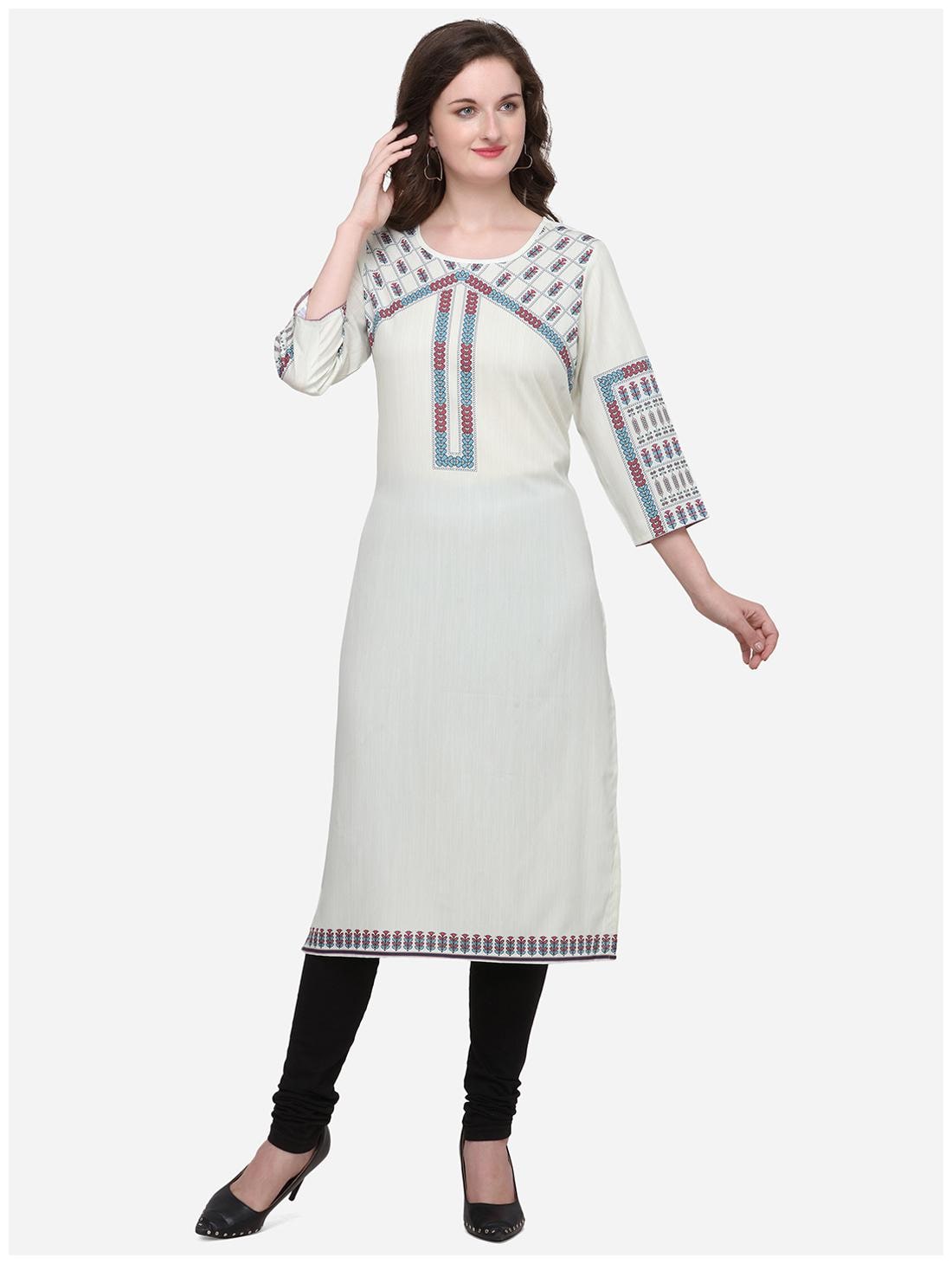 

Venika Creations Women White Printed Straight Kurta