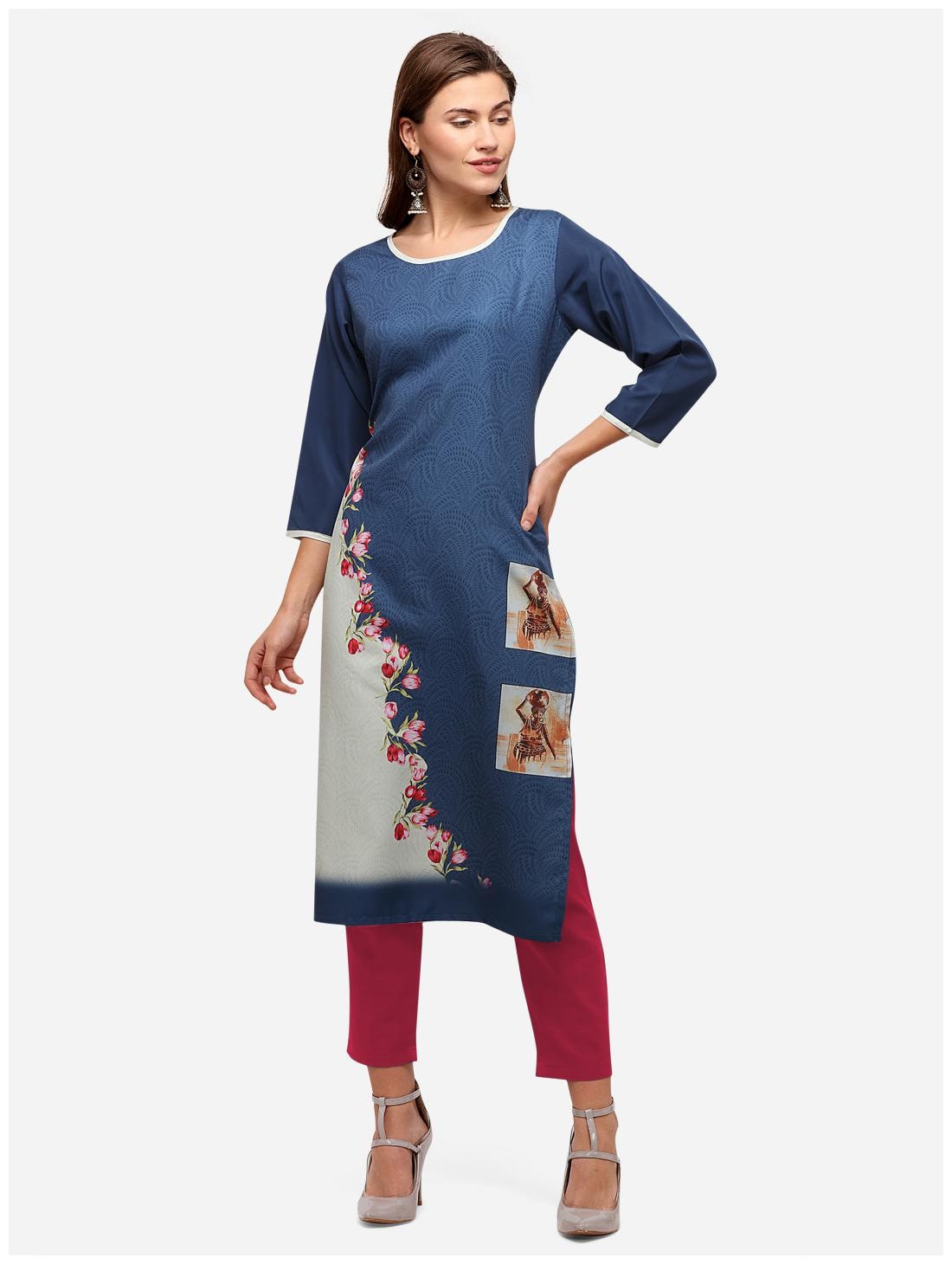 

Venika Creations Women Blue Printed Straight Kurti