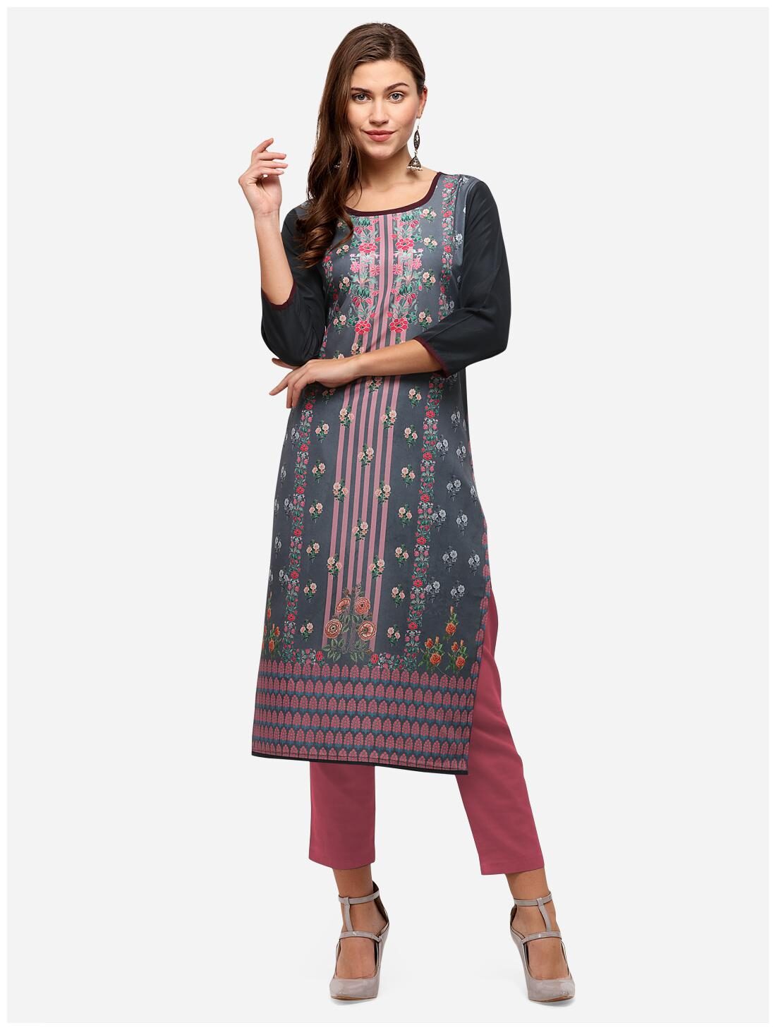 

Venika Creations Women Blue Floral Straight Kurti