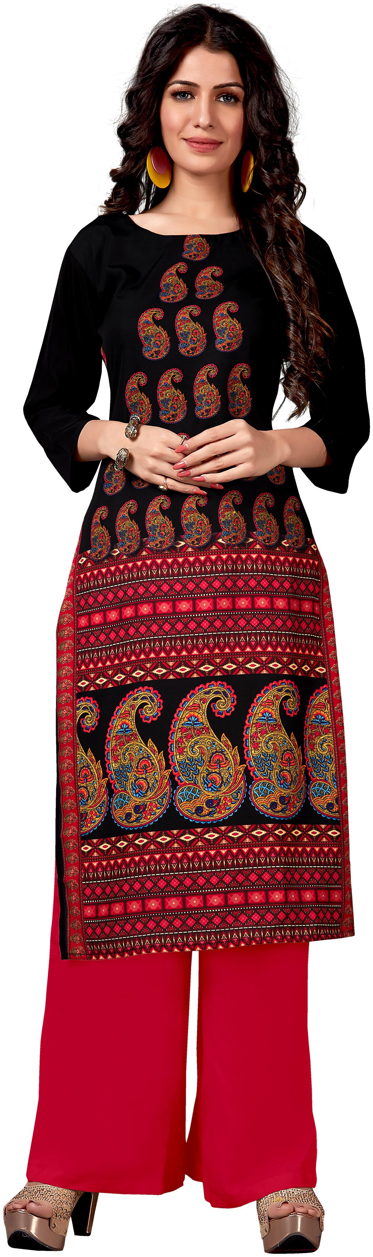 

Venika Creations Women Black Floral Straight Kurta