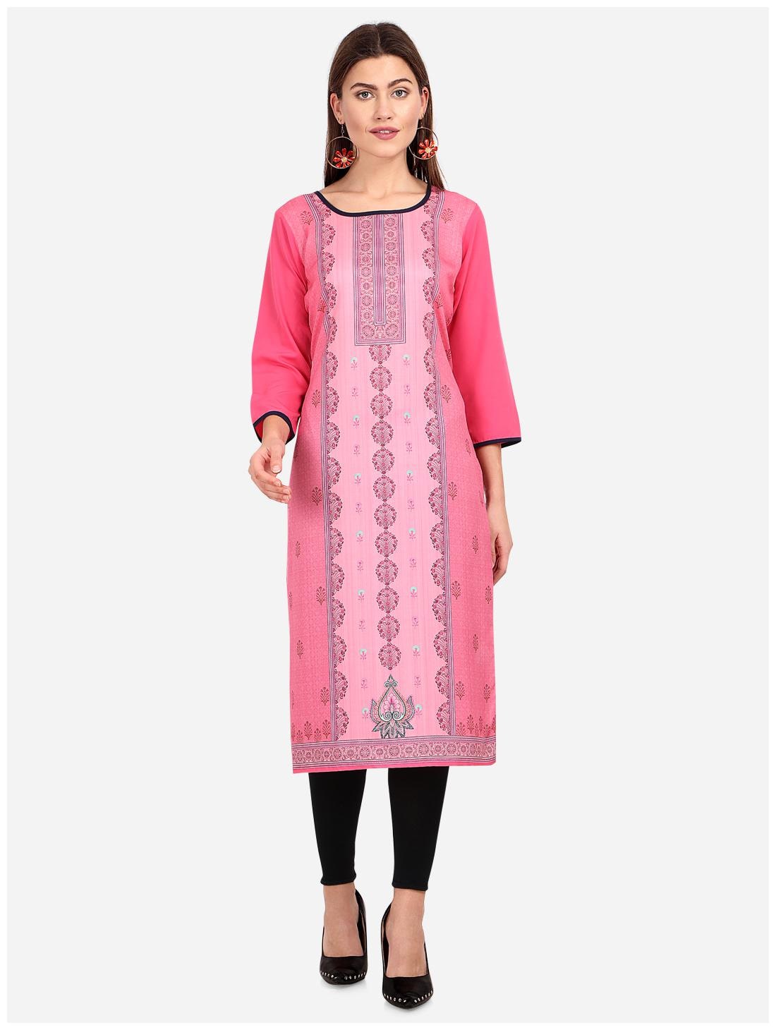 

Venika Creations Women Pink Printed Straight Kurti