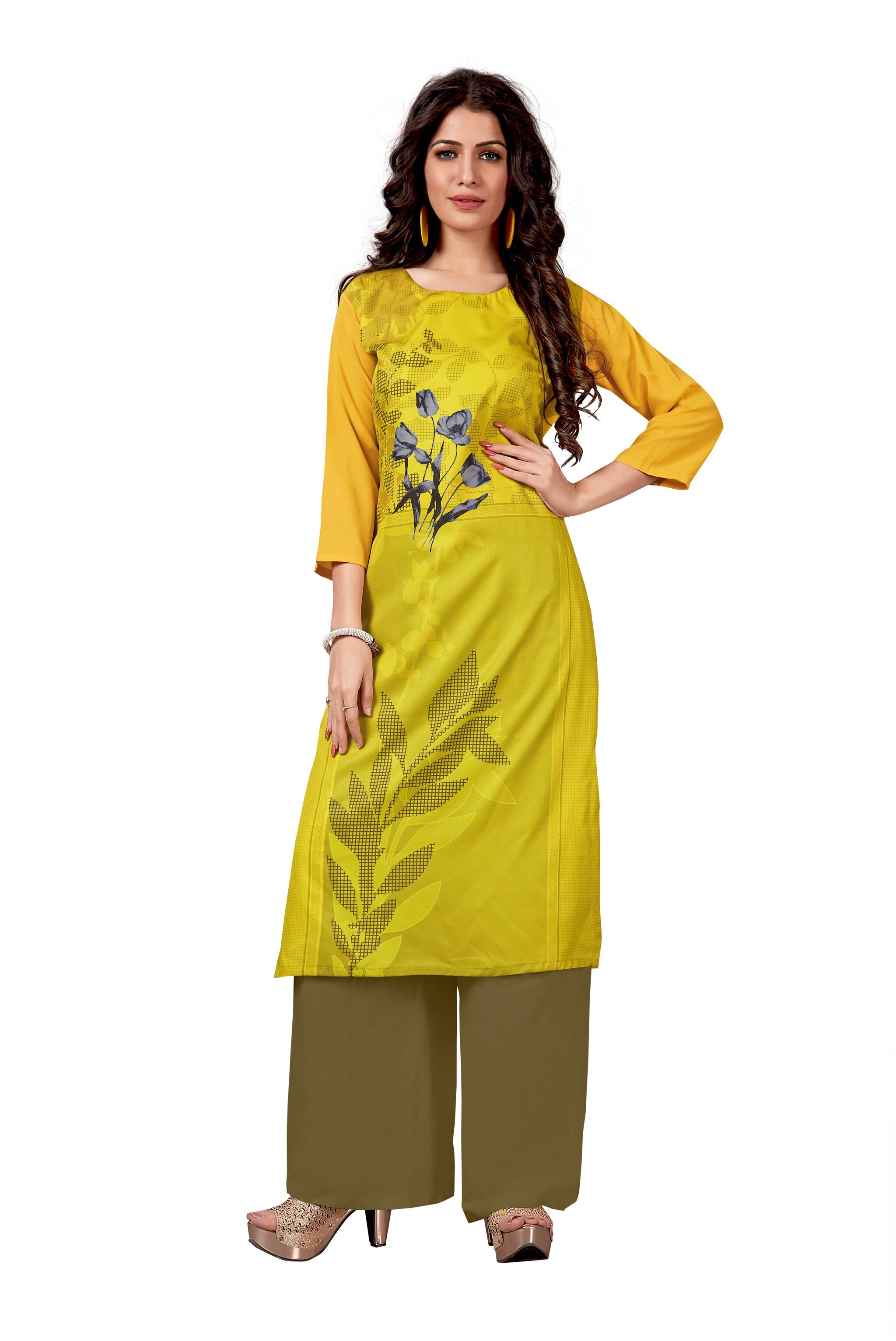 

Venika Creations Women Yellow Floral Straight Kurta