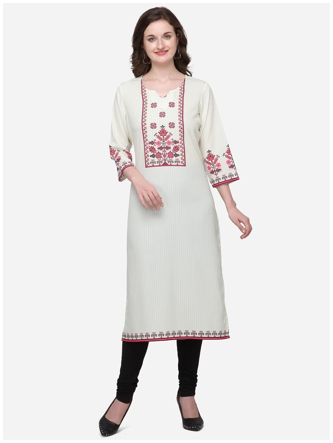 

Venika Creations Women White Floral Straight Kurta